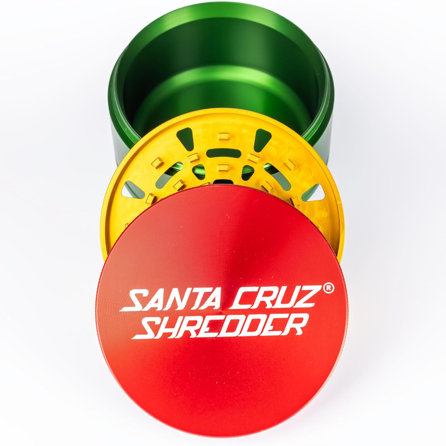 Santa Cruz Shredder Jumbo Metal Herb Grinder Knurled Top for Stronger Grip 3-Piece 4" (Rasta)