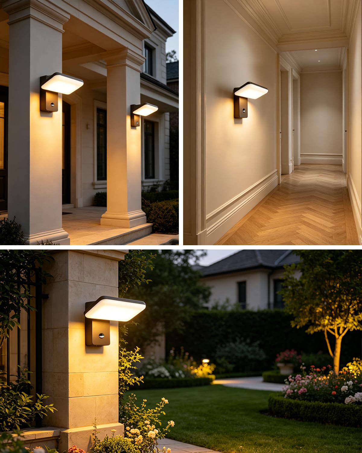 EBION LED Aplique Pared Exterior con Sensor de Movimiento,IP65,3000K-6500K | Lampara de pared con Panel Giratorio de 350°, Moderna de Aluminio Aplique Exterior Interior para Jardín Porches,Entradas