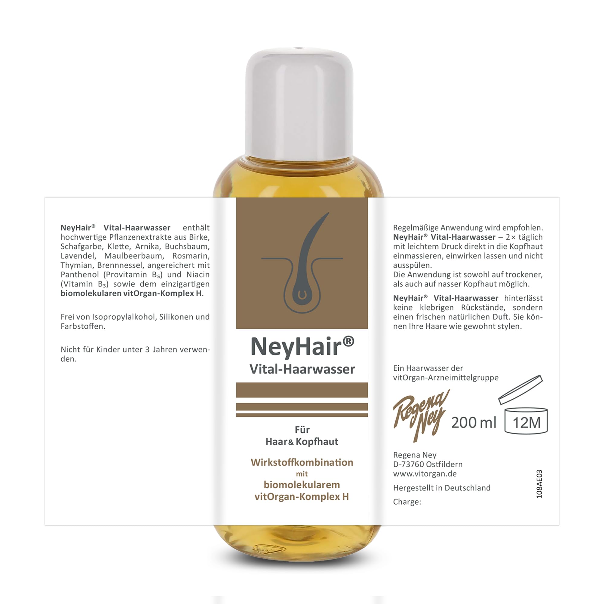 Vital-Haarwasser – Stärkende & vitalisierende Kopfhautpflege, Vital-Kur für kräftige Haare & vitale Kopfhaut, mit dem einzigartigen vitOrgan-Komplex H, ohne Silikone und Parabene, 200 ml