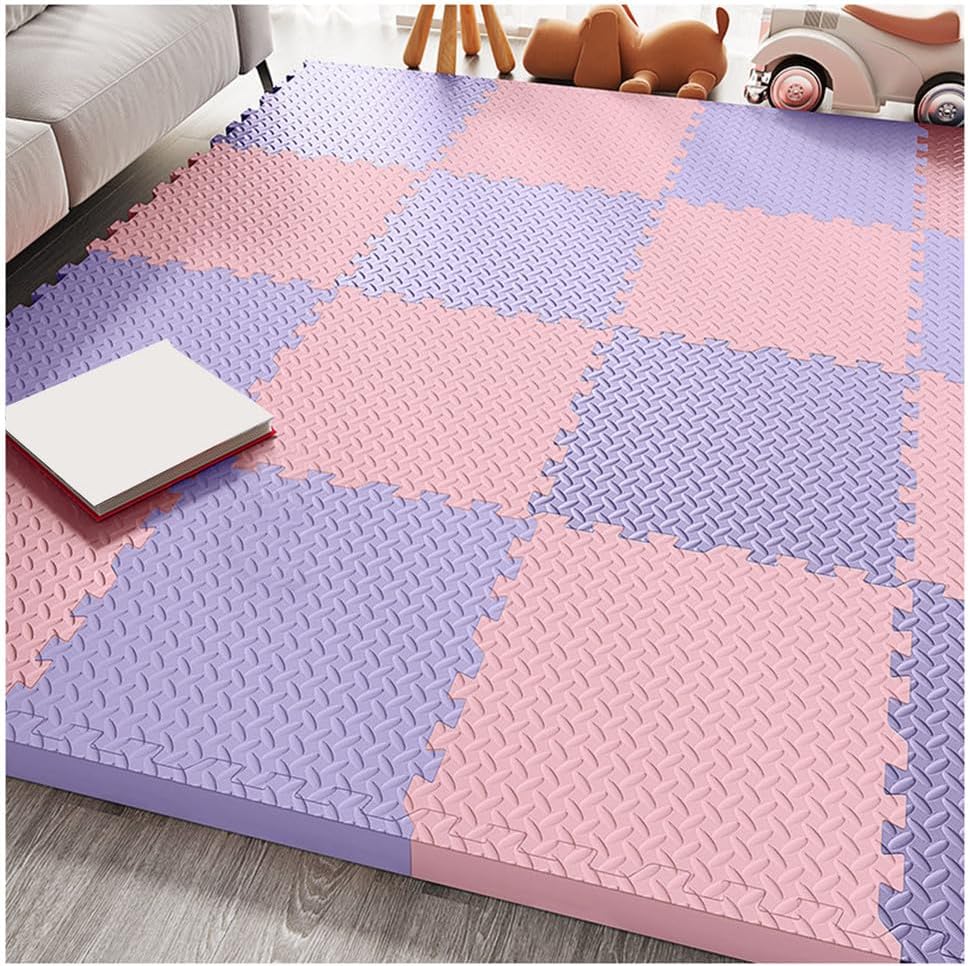 36 Pcs Interlocking Foam Puzzle Floor Mat – 1/2″ Thick, 12×12 Anti-Slip, Waterproof Exercise Tiles for Home Gym, Easy Installation, Pink & Purple, Kids & Adults