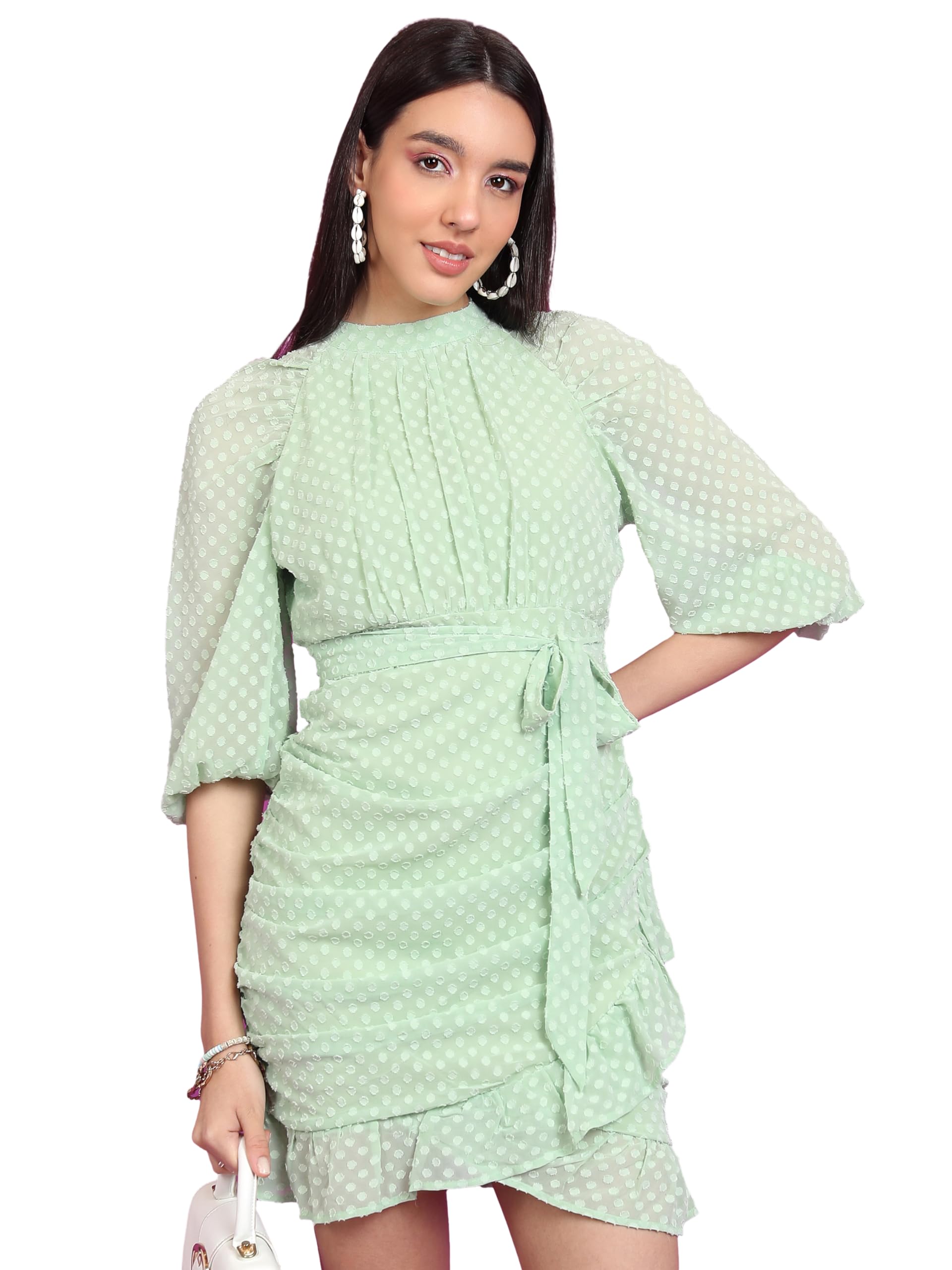 Ketch Women 3/4 Sleeve Casual FIT Dress KHJ6000644 Green XS in green