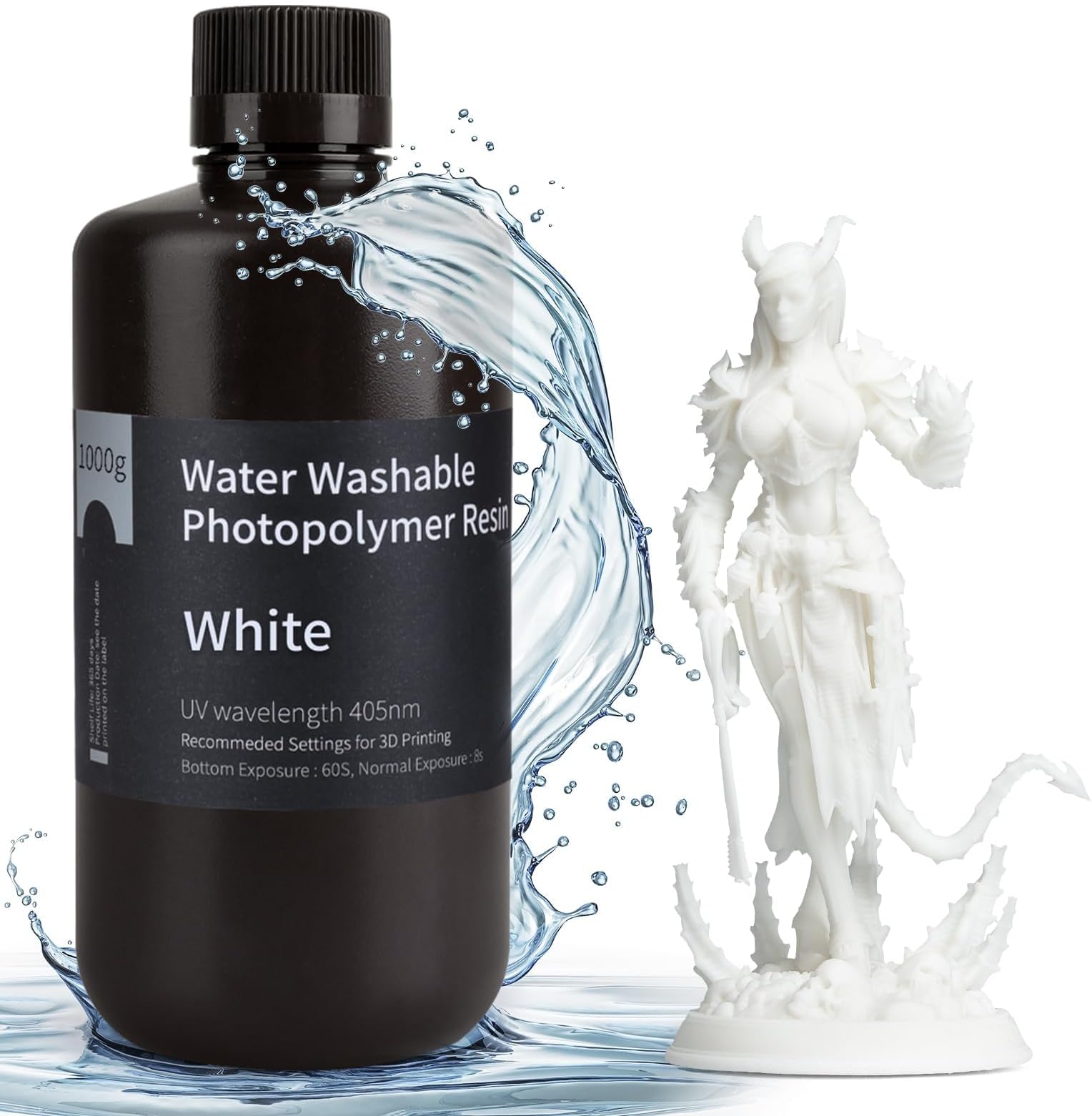 ELEGOO Water Washable 3D Printer Resin LCD UV-Curing Resin 405nm Standard Photopolymer Resin for LCD 3D Printing 1000Gram White