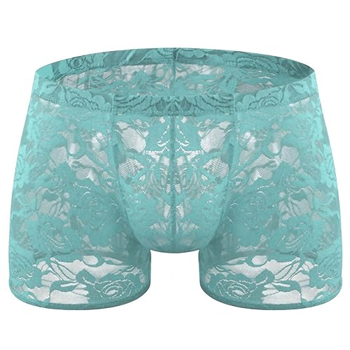 BreakEgg Men's Lace Boxers Underwear Seamless Lace Design with Low Waist Sexy and Comfortable Mens Under Panties - One Size - Sky Blue