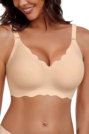 HORISUN Wireless Push Up Bra For Women - Full Coverage Seamless No Underwire Bralette With Wavy V-Neck