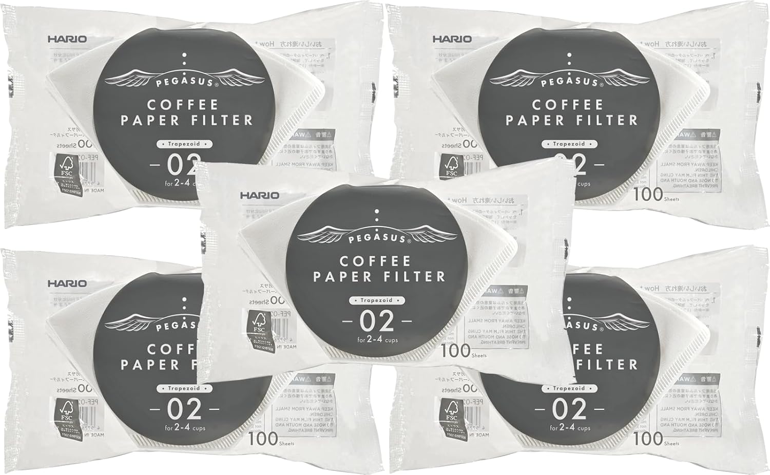 Hario Pegasus Coffee Paper Filter, 02 W, 100 Pieces, Made in Japan, 2 to 4 Cups, White, PEF-02-100W x 5 Pieces