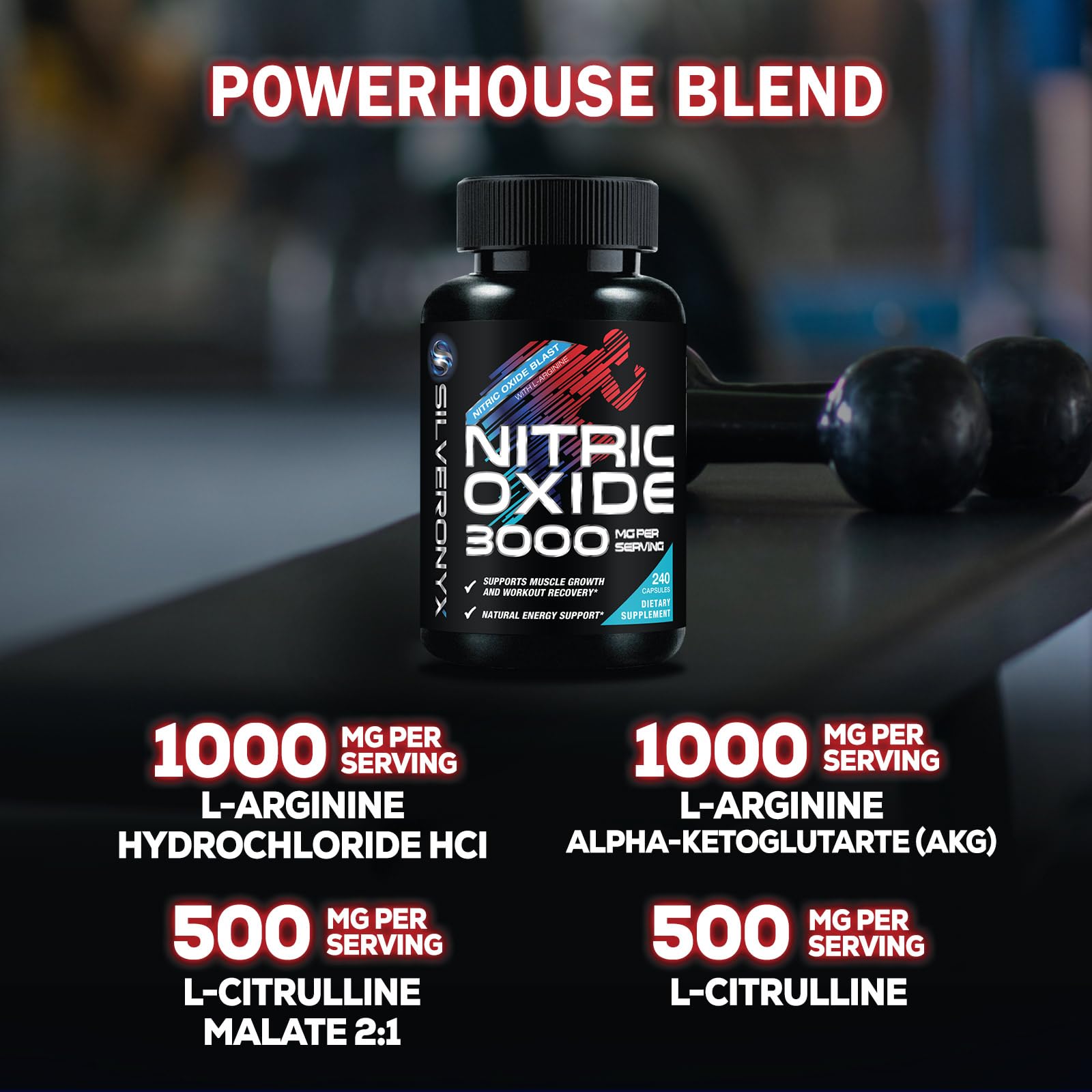 Nitric Oxide Supplement 3000mg Blend - 3X Strength L-Arginine & L-Citrulline - Complete Pre Workout Nitric Booster - Natural Energy & Muscle Support for Men & Women - Bottled in USA - 240 Capsules — Amazon image 5