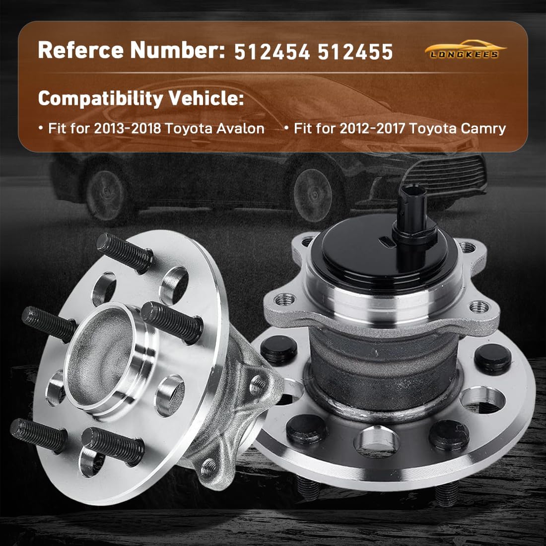 Rear Wheel Hub Assembly and Bearing FIT for 2012-2017 Toyota Camry, FIT for 2013-2018 Avalon, 5-Lug with ABS Sensor, Replace 512454 42460-06070 (Driver Side)