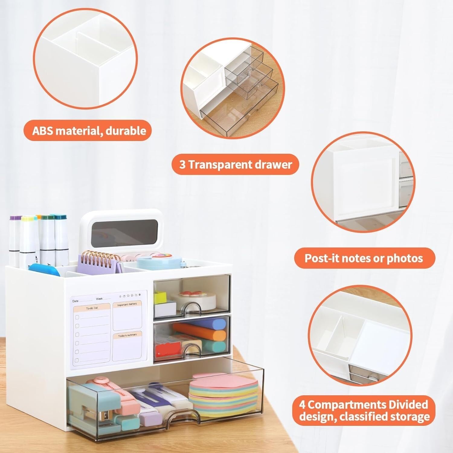 Organizzatore Scrivania Organizer da Scrivania Multifunzione con Cassetti in Plastica per Cosmetici, Trucco E Vanità, per Riporre Oggetti Ufficio