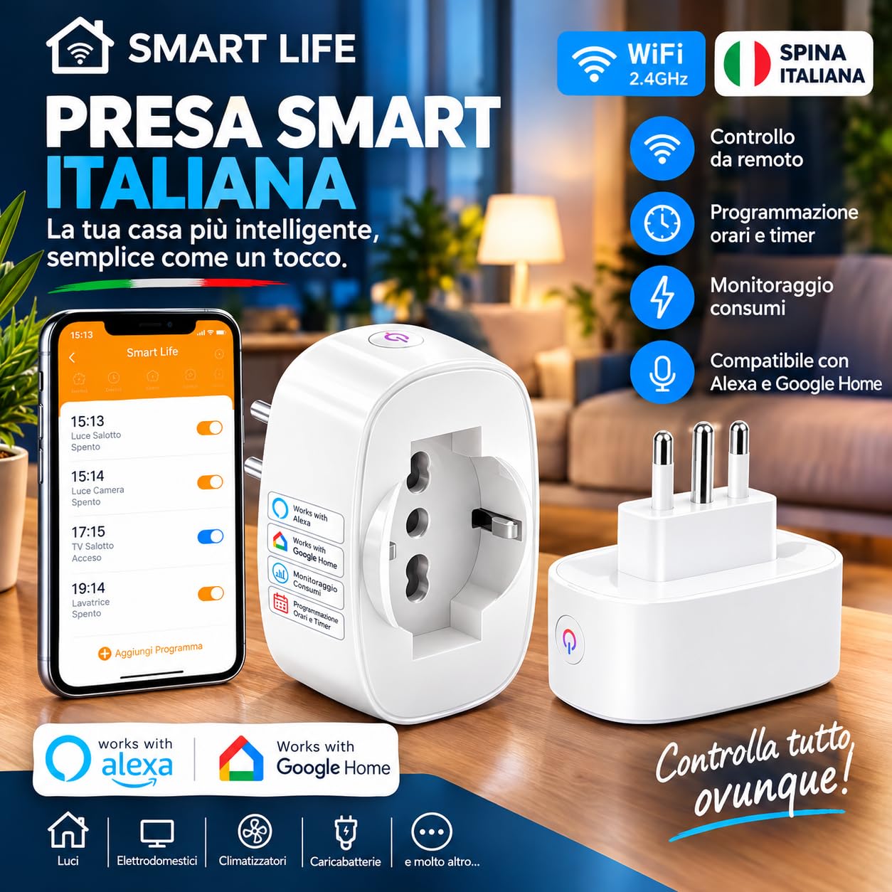 Generico Presa Smart Italiana, Monitoraggio Energia, Compatibile con Amazon Alexa e Google Home — immagine 2 di 14