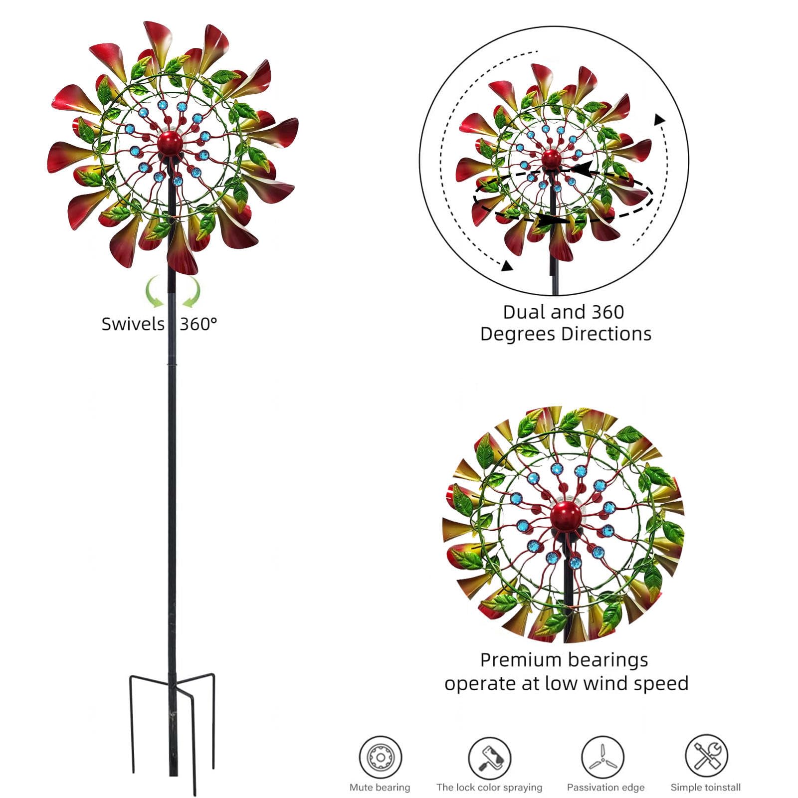83 Pollici Acchiappavento Girandole A Vento Da Cantiere Colore Led Che Cambia Sfera Di Vetro Ad Energia Solare Girella Eolica Da Giardino