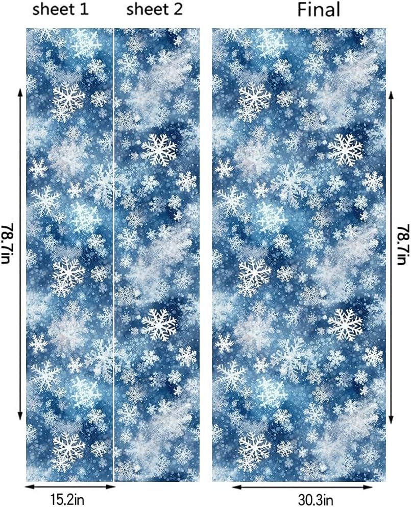 Watercolor Winter Blue White Snowflake Door Stickers Decals Peel and Stick Removable Vinyl Waterproof Self Adhesive Wall Covers for Home 30.3" W x 78.7" H