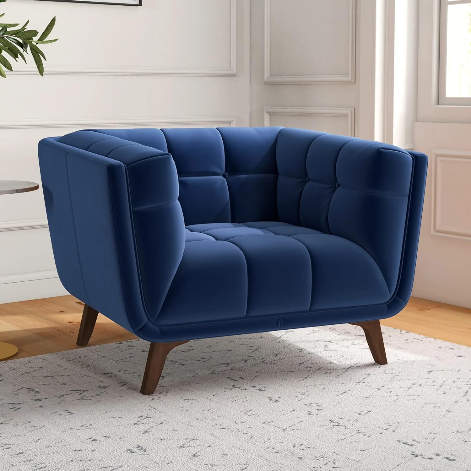 Luxury Sofa in Teak Wood | High-Density 40D Foam | Soft Suede Fabric | Durable & Comfortable Seating (Blue, 1 Seater)-image-47