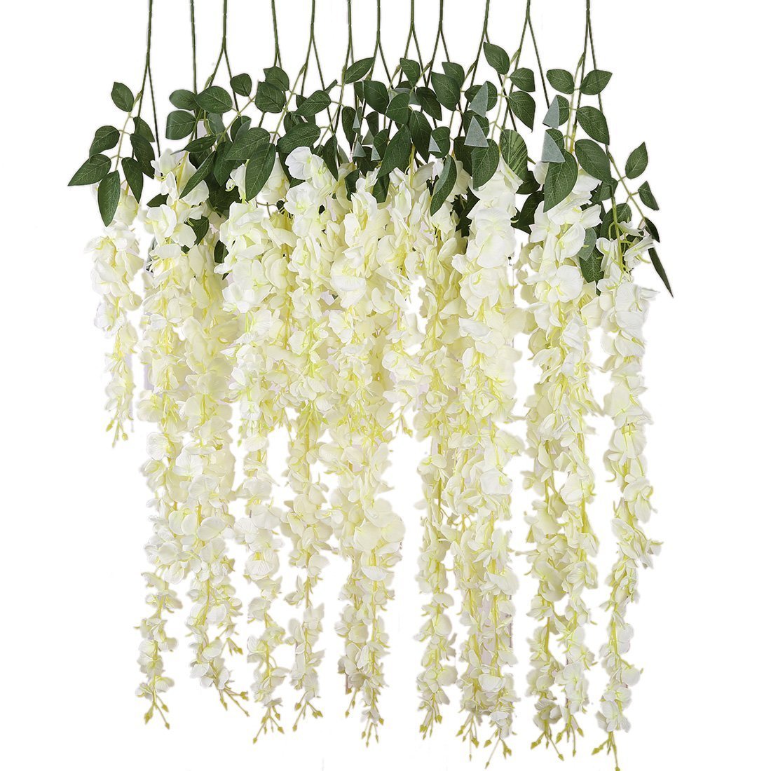 SPHINX Artificial Wisteria flowers Vines/Hanging flora for decoration (Approx 110 cms) - (Check size & description)- (White, 4)