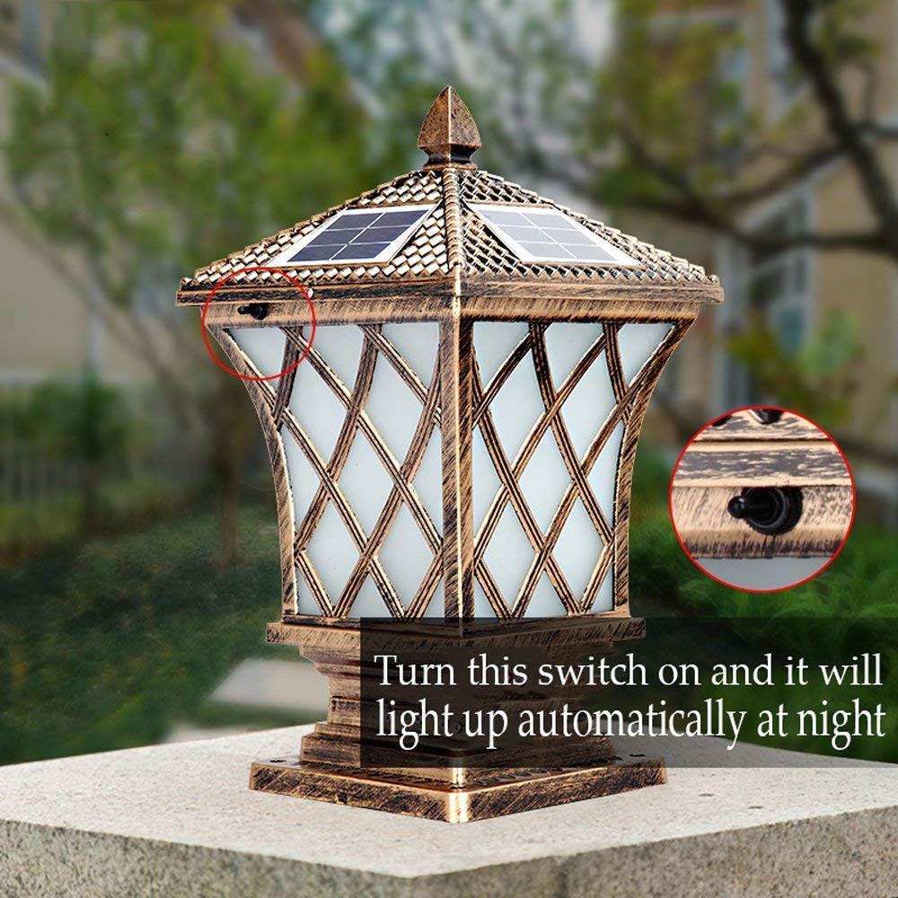 Lampada da Giardino retrò Europea Antica, Luce Solare per Porta, Lampada da Esterno, Lampada da Tavolo a LED in Acrilico, Lanterna Vintage Impermeabile, Lampada a Colonna,S