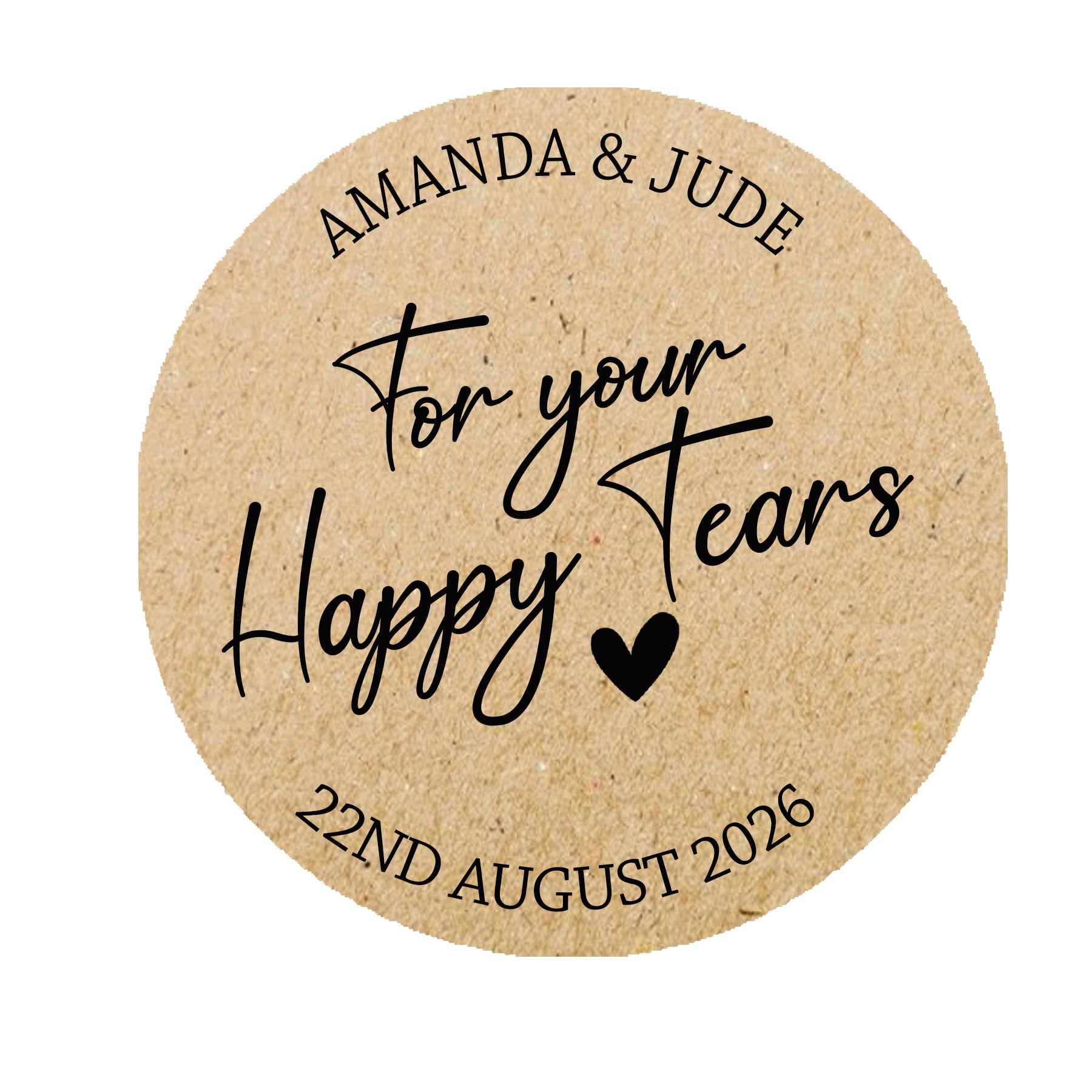 Treasured Forever Limited Kraft Personalised Happy Tears Tissue Stickers X 24 (45Mm) Round Labels For A Wedding Favor Gift - 24 Happy Tears Stickers