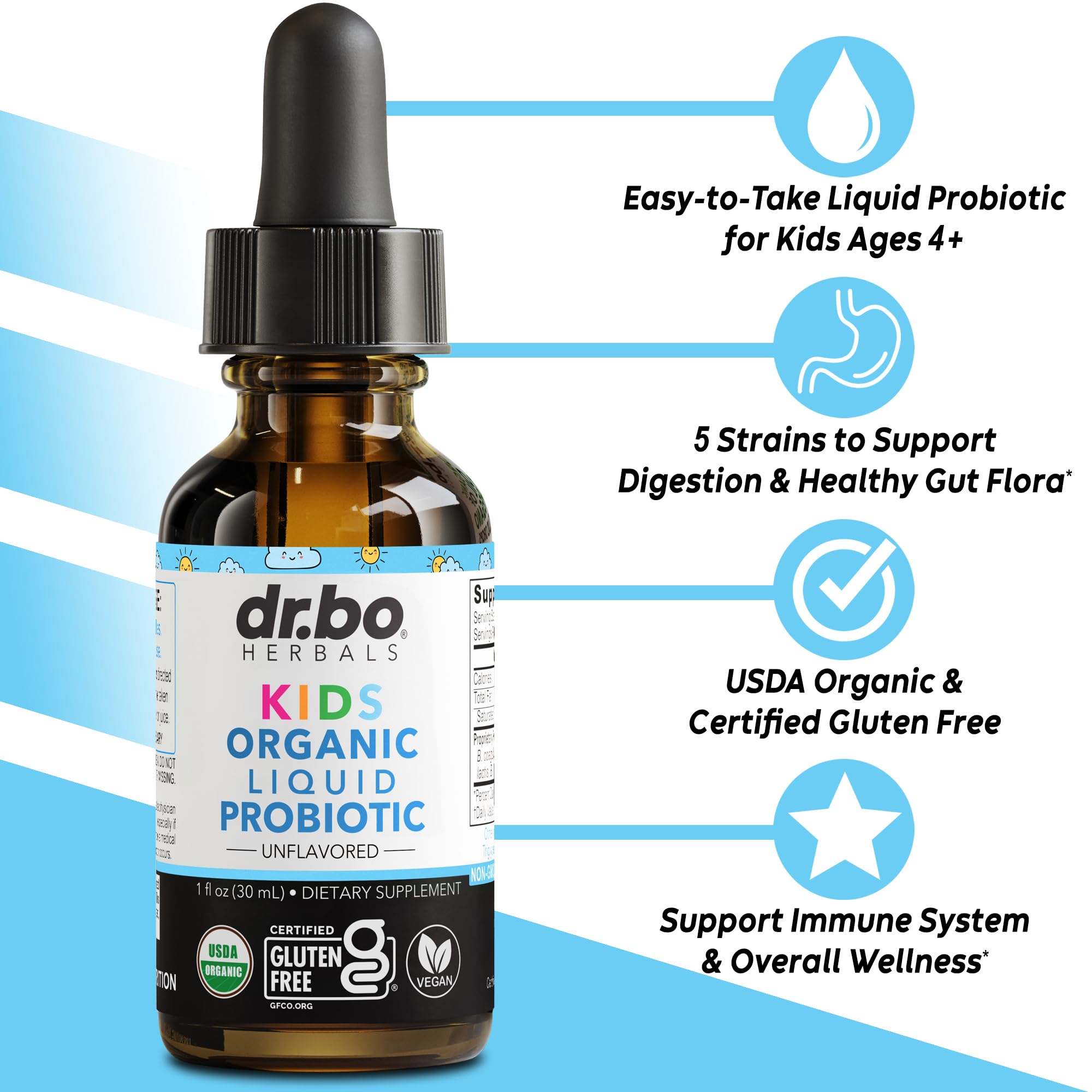 Kids Probiotic Liquid Drops Organic - Organic Probiotics for Kids Probiotics Age 4+, Digestive Health, Immune Support, Flora Gut Health Supplements - Vegan Kid Liquid Probiotic Drops, Non-GMO 1 Fl Oz — Amazon image 2