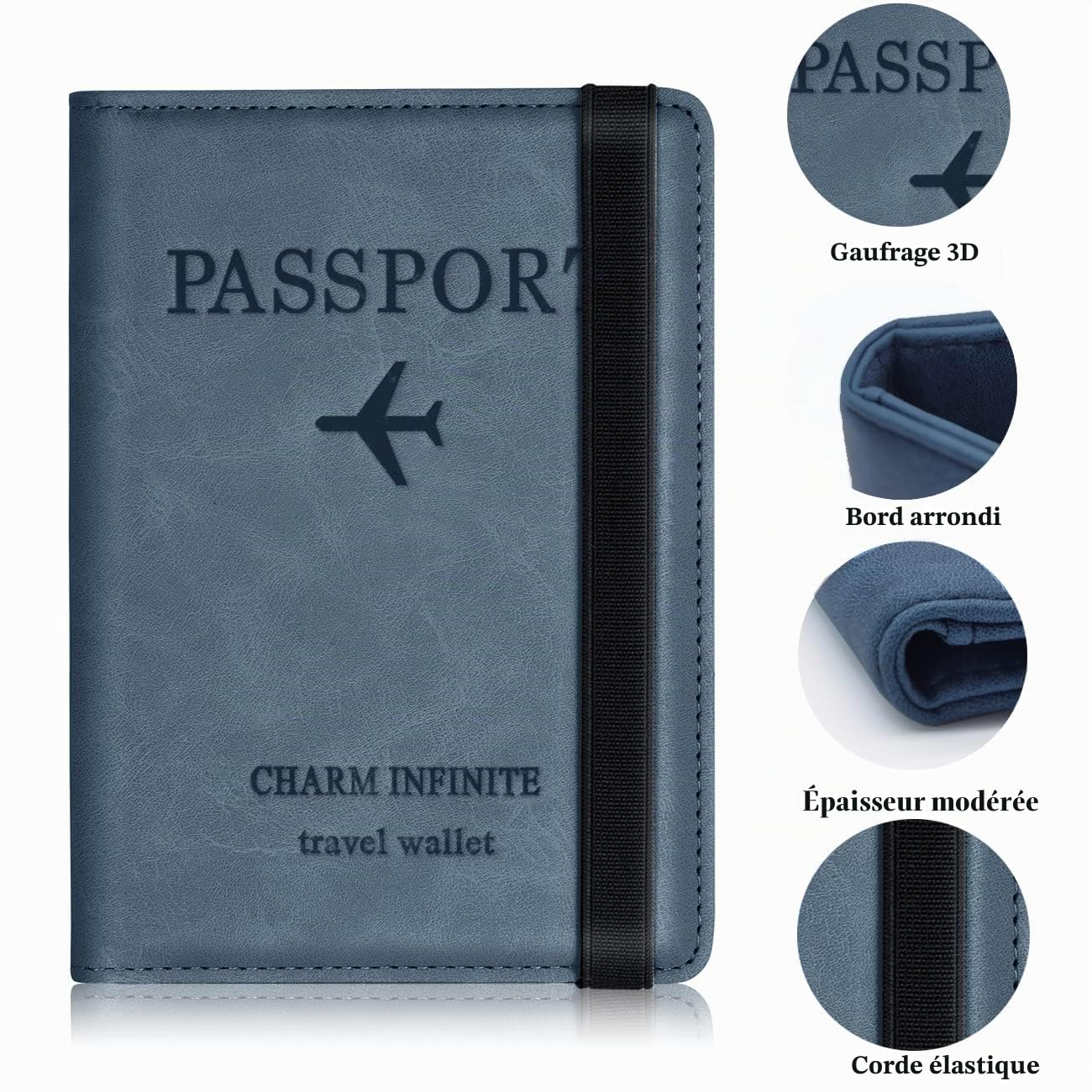 Toctax Protege Passeport Francais, Protege Passeport mit RFID-Blocker, Pochette Passeport Cuir Artificiel,Voyage Accessoires Passeport éTui,Carte de CréDit, Carte Bancaire, Argent, Passport Cover