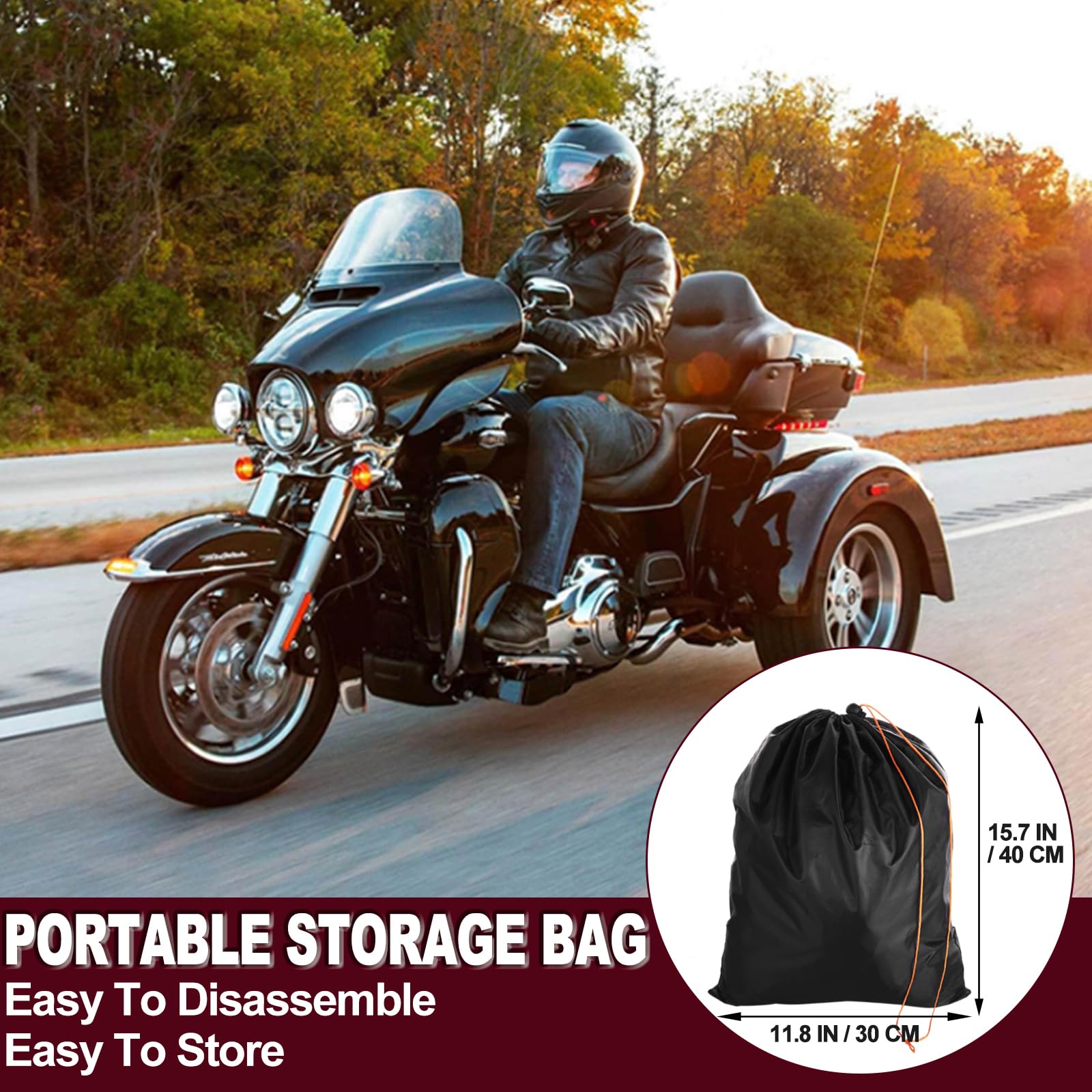 Trike Copertura per Moto a 3 Ruote in Tessuto Oxford 420D, Impermeabile Resistente per Uso Esterno, Con Cerniera per Antenna