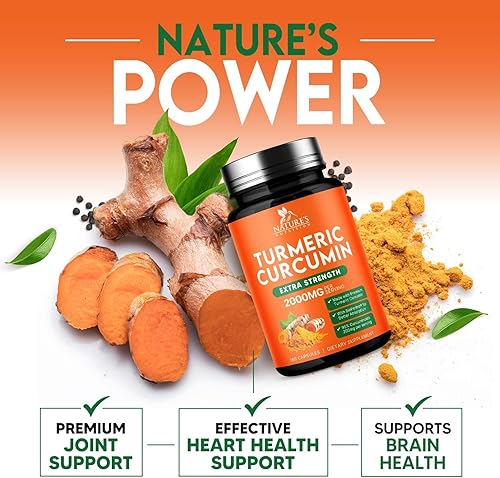 Miniatura 5 de Suplemento de curcumina de cúrcuma de 2000 mg, apoyo articular e inmunológico de la naturaleza, pimienta negra orgánica tumérica y bioperina para