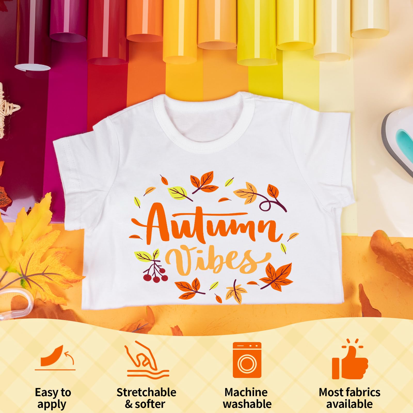 VINYL FROG 10 Sheets Fall Heat Transfer Vinyl Bundle 12"x10" Maroon & Orange & Yellow HTV Packs 10 Assorted Autumn Colors Iron on Vinyl Easy to Weed HTV Vinyl for DIY T-Shirts