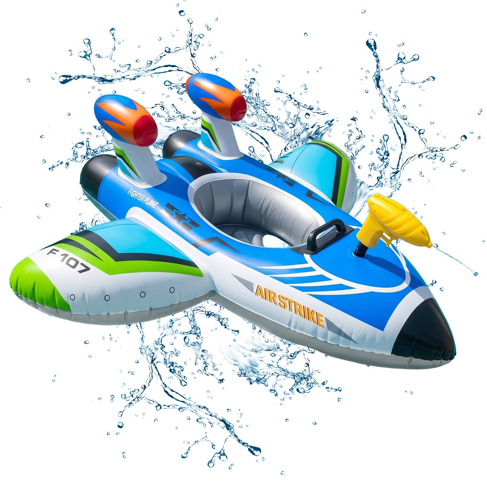 Schwimmring Kinder mit Wasserpistole, ZoneYan Aufblasbares Flugzeug Schwimmtier für Kinder 3-6 Jahre, Wasserspielzeug Sommer