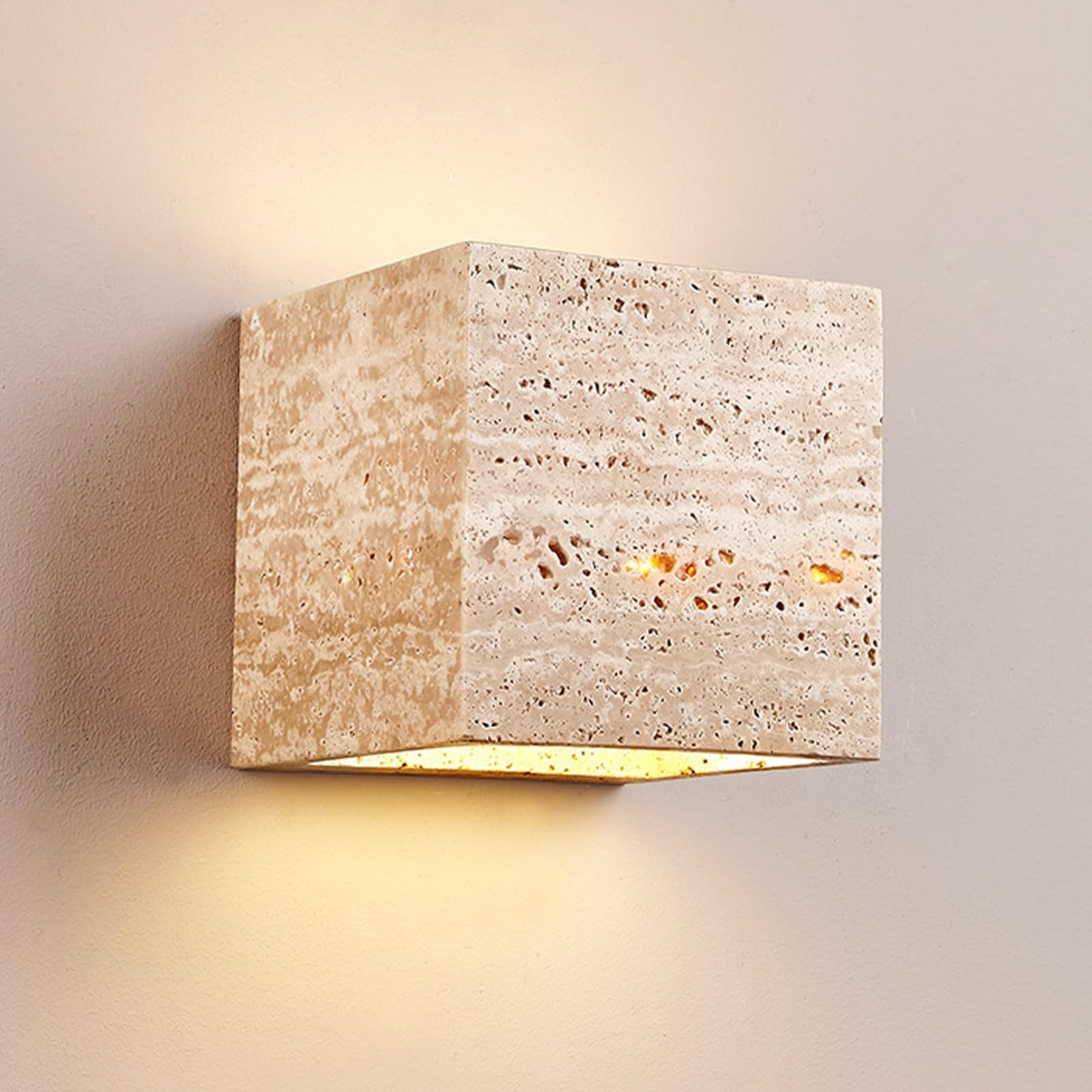 Applique da parete in travertino giallo for esterni/interni, lampada da parete in pietra impermeabile IP65 for esterni, paralume in marmo naturale apparecchi di illuminazione(Square)