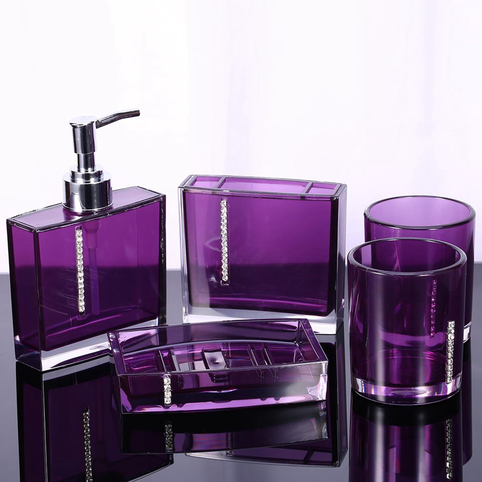 Bathroom Accessories Soap Dish Acrylic 5Pc Set Acrylic Bathroom Accessories Bath Cup Bottle Toothbrush Holder Soap Dish