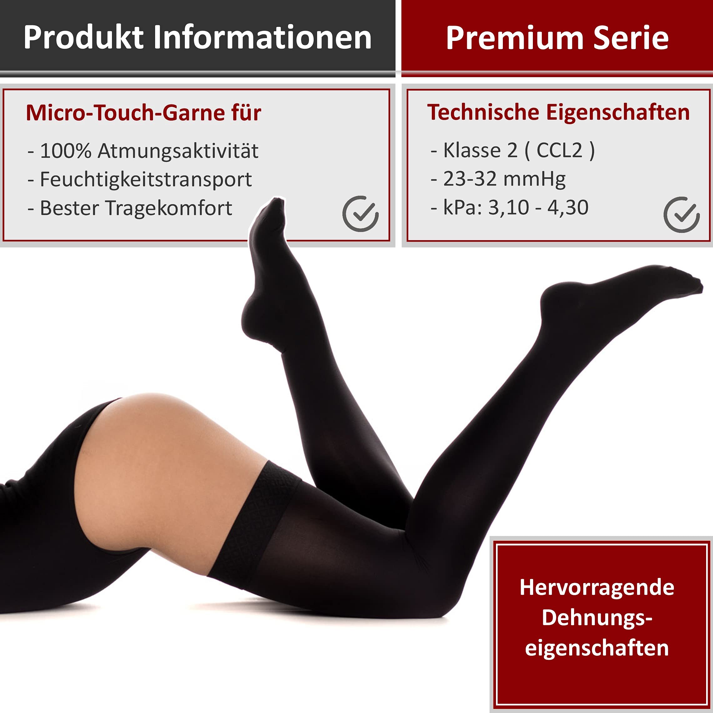 RIEMTEX PREMIUM Kompressionsstrümpfe Klasse 2 CCL2 23-32 mmHg mit geschlossener Spitze Schenkelstrümpfe Damen Herren
