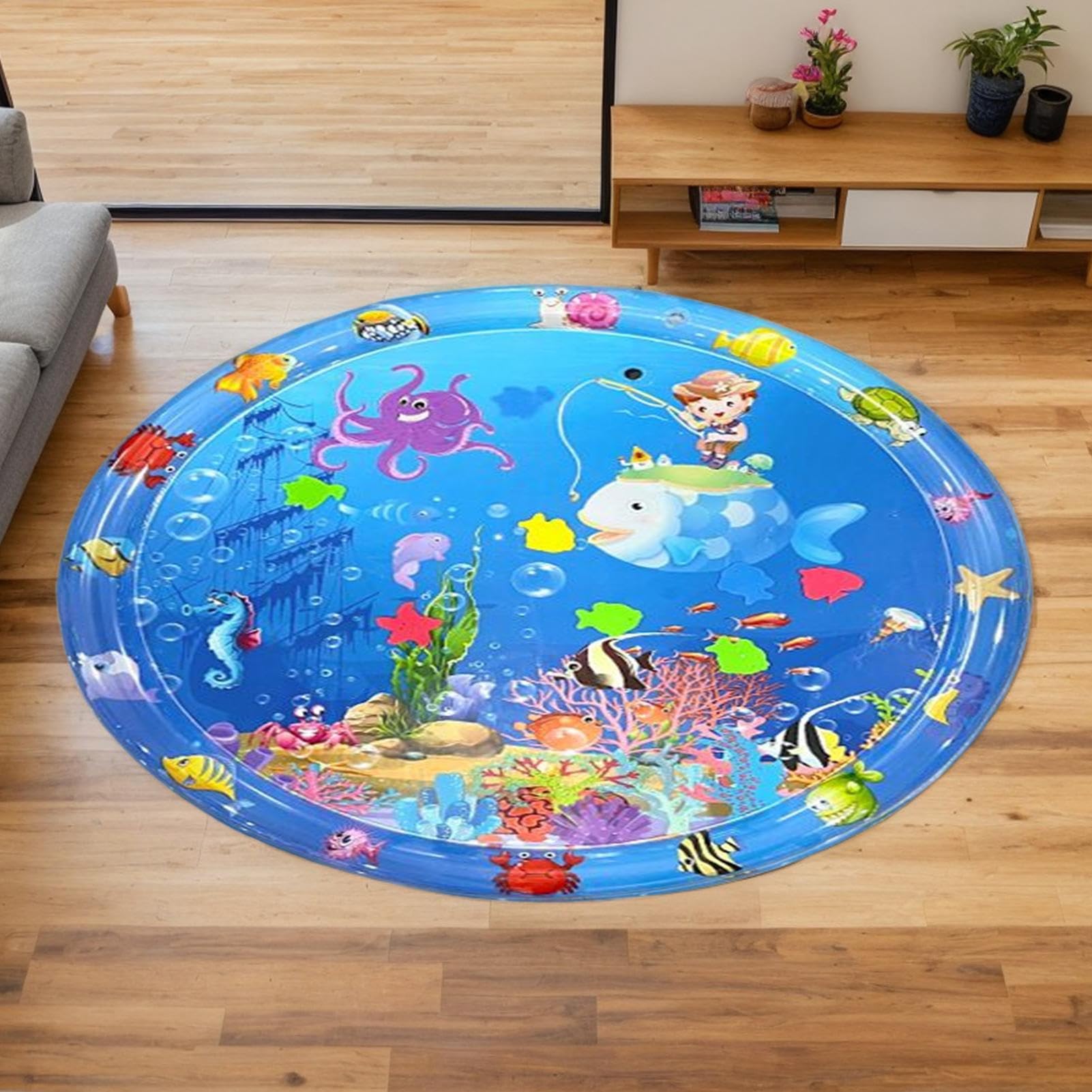 Cuscino Refrigerante per Cani | Tappeto Antigraffio per Acqua e Gioco 100x100 cm | Giocattolo Sensoriale Interattivo con Pompa Gonfiabile per Esterno Interno Casa Giardino Viaggio Auto