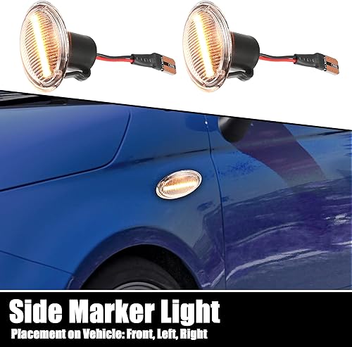 Miniatura 2 de X AUTOHAUX 1 par de luces LED de señalización lateral, luces direccionales para Fiat 500 2 puertas 2007-2019 68259985AA ABS metal negro transparente