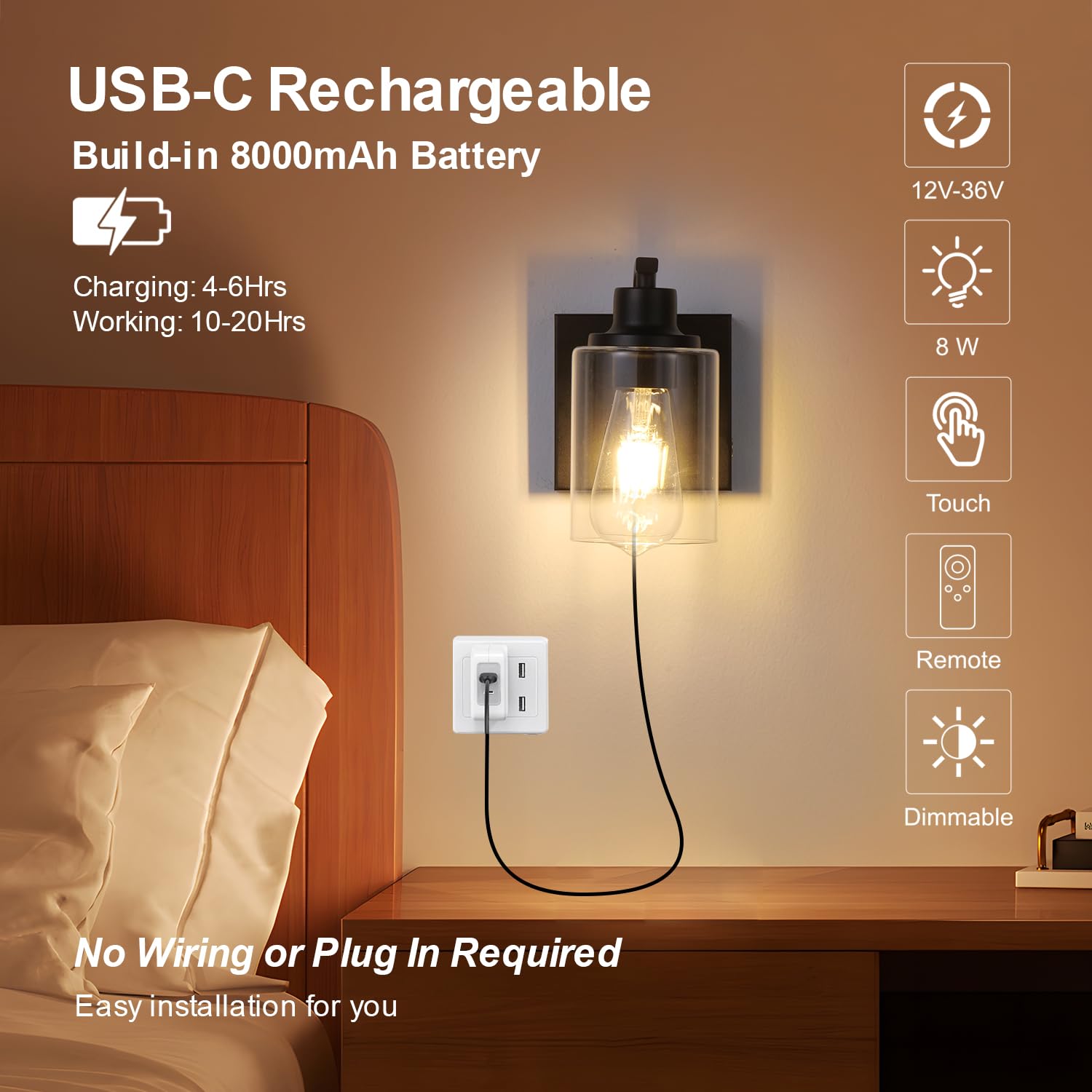 2 pezzi Applique da parete Batteria LED Interni RGB Dimmerabile con Telecomando, Ricaricabile Lampada da parete Up Down, Paralume in Tessuto Beige, Luce da Parete per Camera da letto Salotto Corridoio