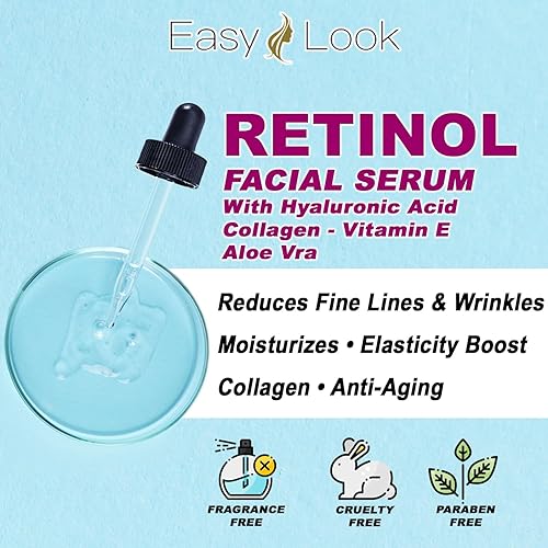 Miniatura 2 de Suero de retinol para la cara con ácido hialurónico hidratante, colágeno, vitamina E y aloe vera. Suero facial antienvejecimiento, aprieta la