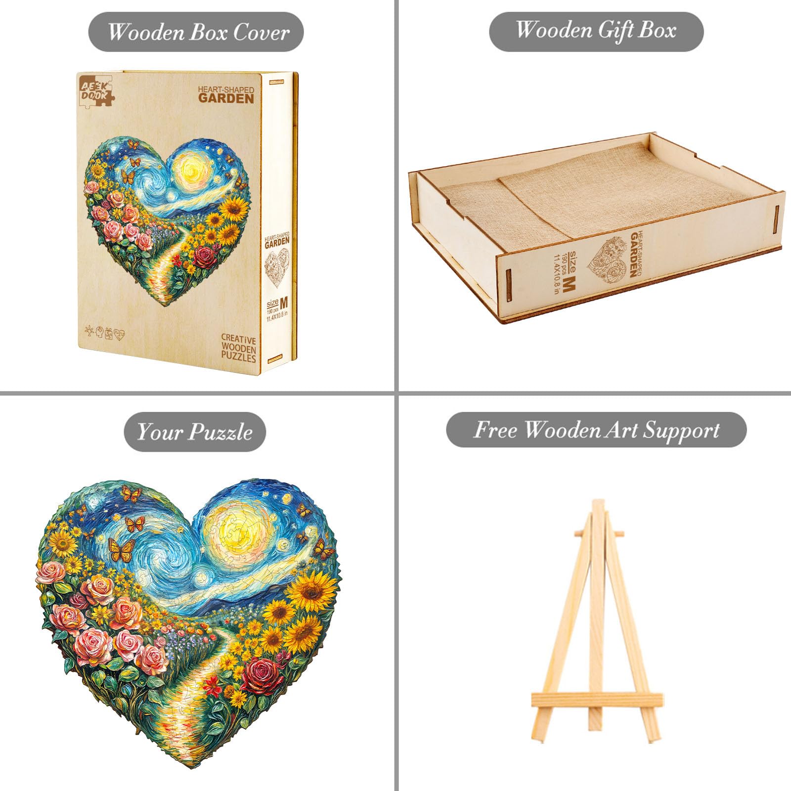 Puzzles en bois pour adultes – Puzzle en bois en forme de cœur – Puzzle unique en forme d'animal – Décoration écologique pour la maison et le bureau (M-29 x 28,7 cm)