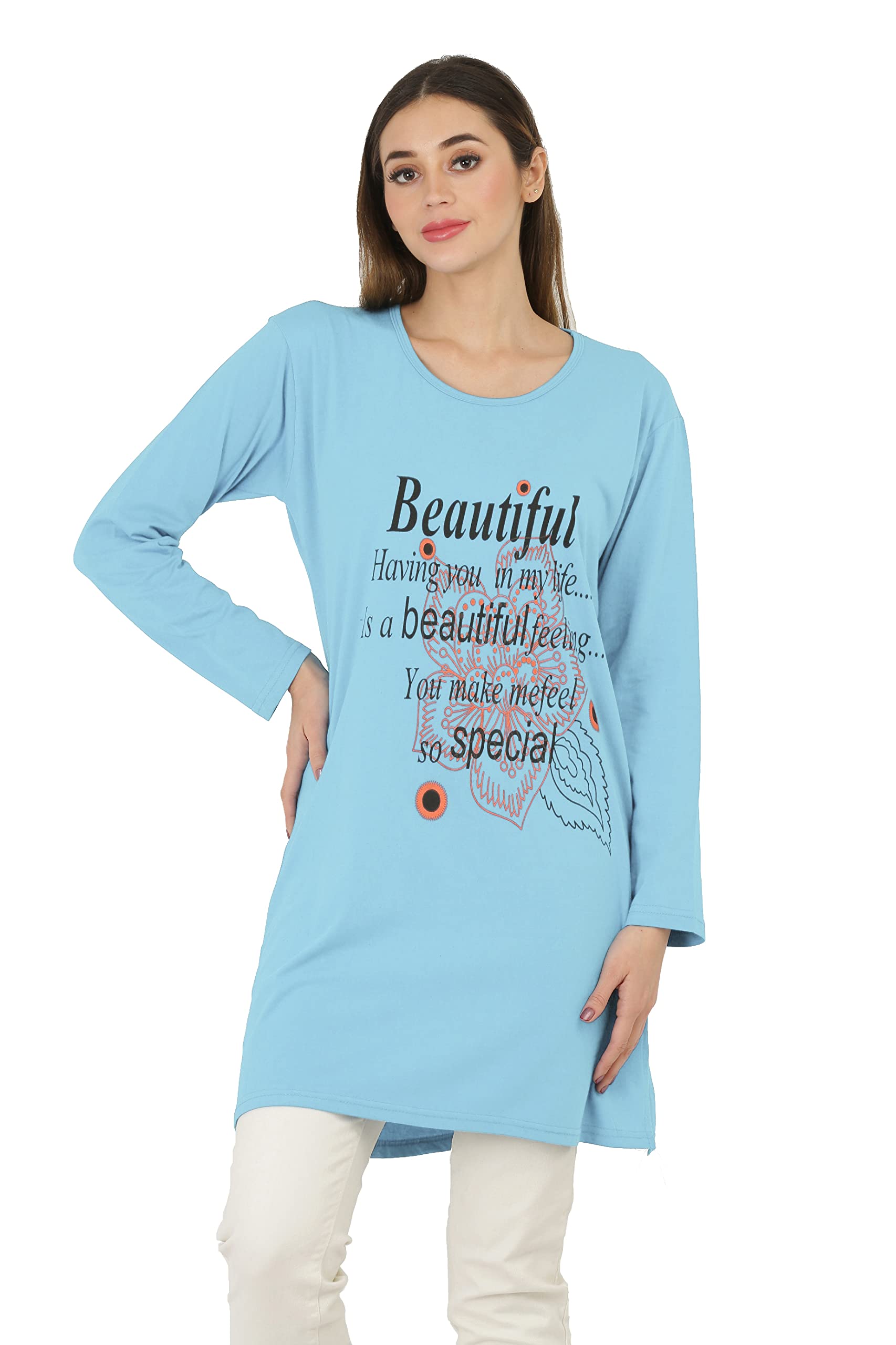 Buy DDASPRATION Women's Printed Long T-Shirt Full Sleeve (Large