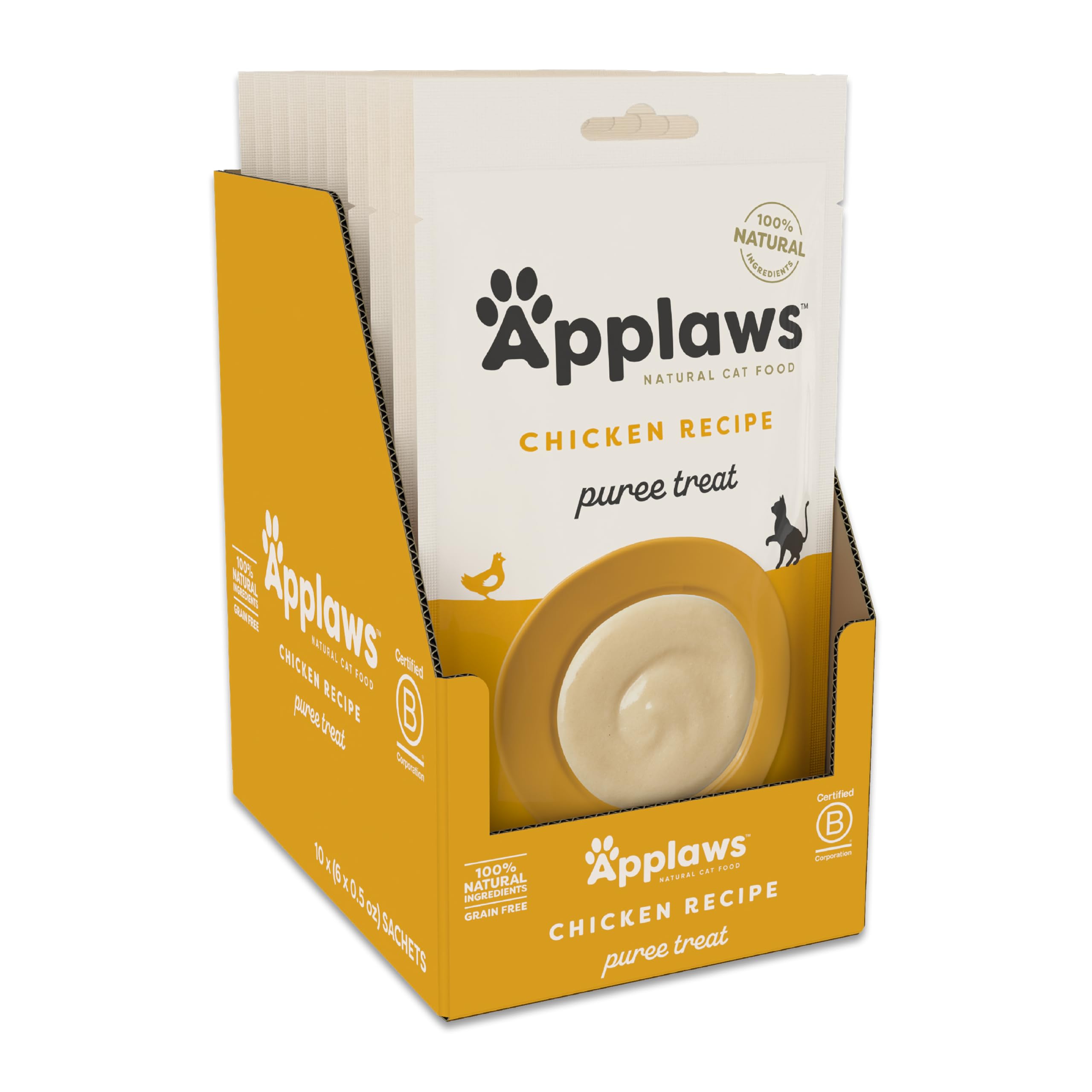 Applaws Lickable Cat Treats, Natural Grain-Free Purée, Made with Limited and Natural Ingredients, No Artificial Additives, Chicken Squeeze Up Cat