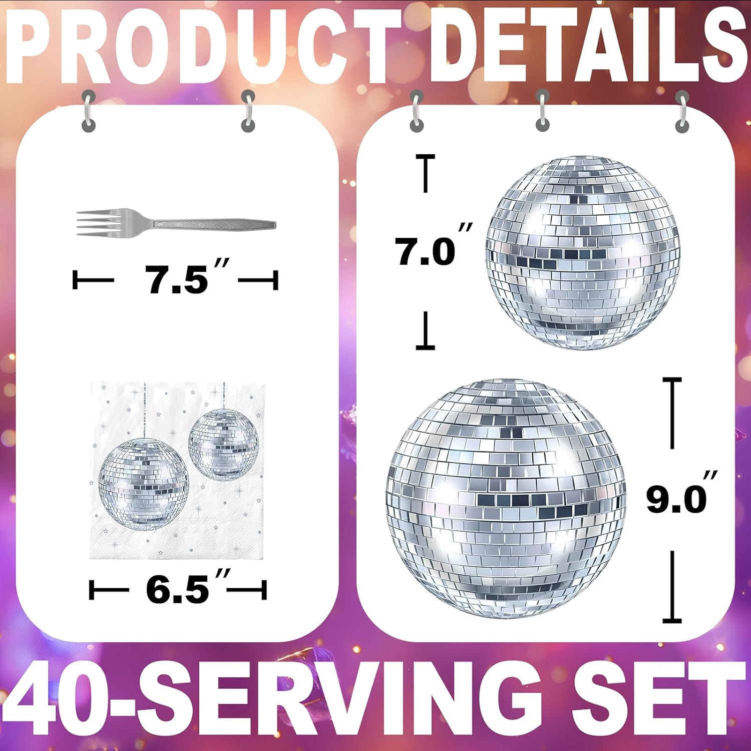 Disco Party Decorations - Disco Party Plates and Napkins for Kids Birthday Party, Serves 40 Guests - Image 2