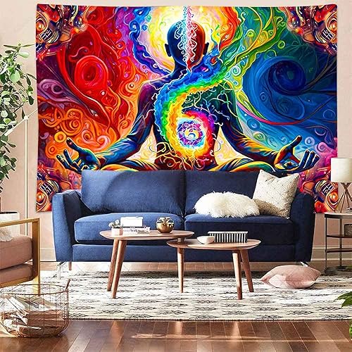 Miniatura 5 de Aidatain Tapiz de meditación de yoga  Arte de pared espacial colorido, mandala espiritual, tamaño 80 x 60 pulgadas  Manta de playa para sala de