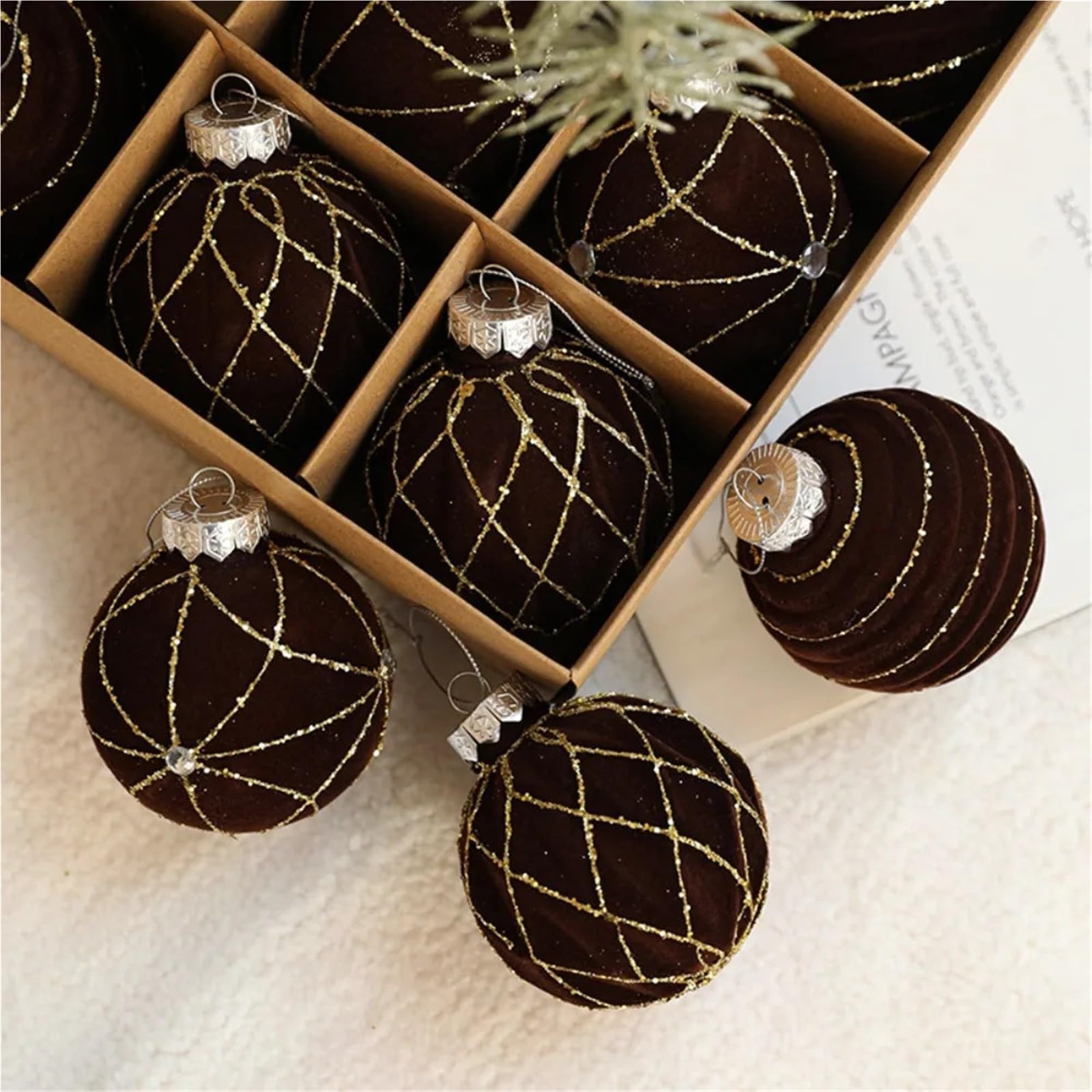 Bolas de Navidad Decoracion Juego de 9 Bolas navideñas flocadas de 8 cm for Colgar en el árbol, decoración de escenas DIY(8CM Green)