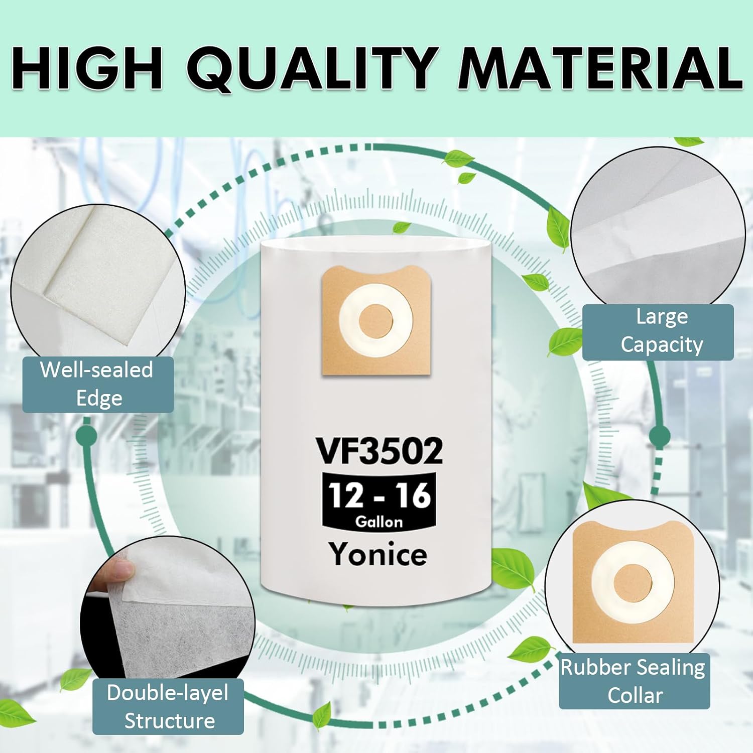 15 Pack 23743 VF3502 Vacuum Bags Compatible with Ridgid 12-16 Gallon Wet Dry Vacuums,Dust Collection Bags WD1950 WD1956 WD1850 WD1851 RV2400HF WD1450 WD1680 WD1270