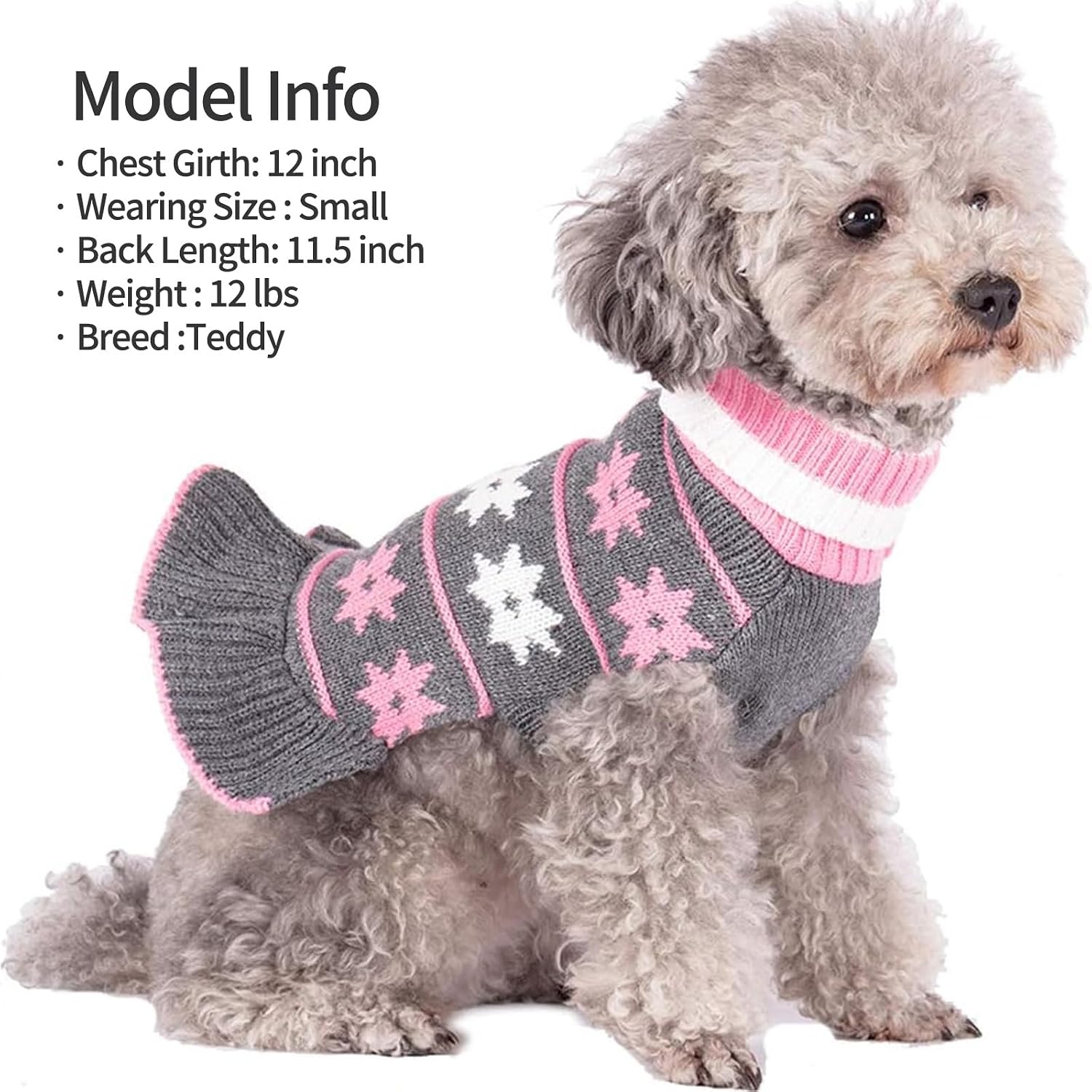 KYEESE Dog Sweater Fall Winter Dogs Clothes Warm Dog Coats Knit Turtleneck Pet Sweater Dress with Classic Snowflake Pattern Pullover for Girl Pet Sweater with Leash Hole for Small Dogs, Grey, Small image 4