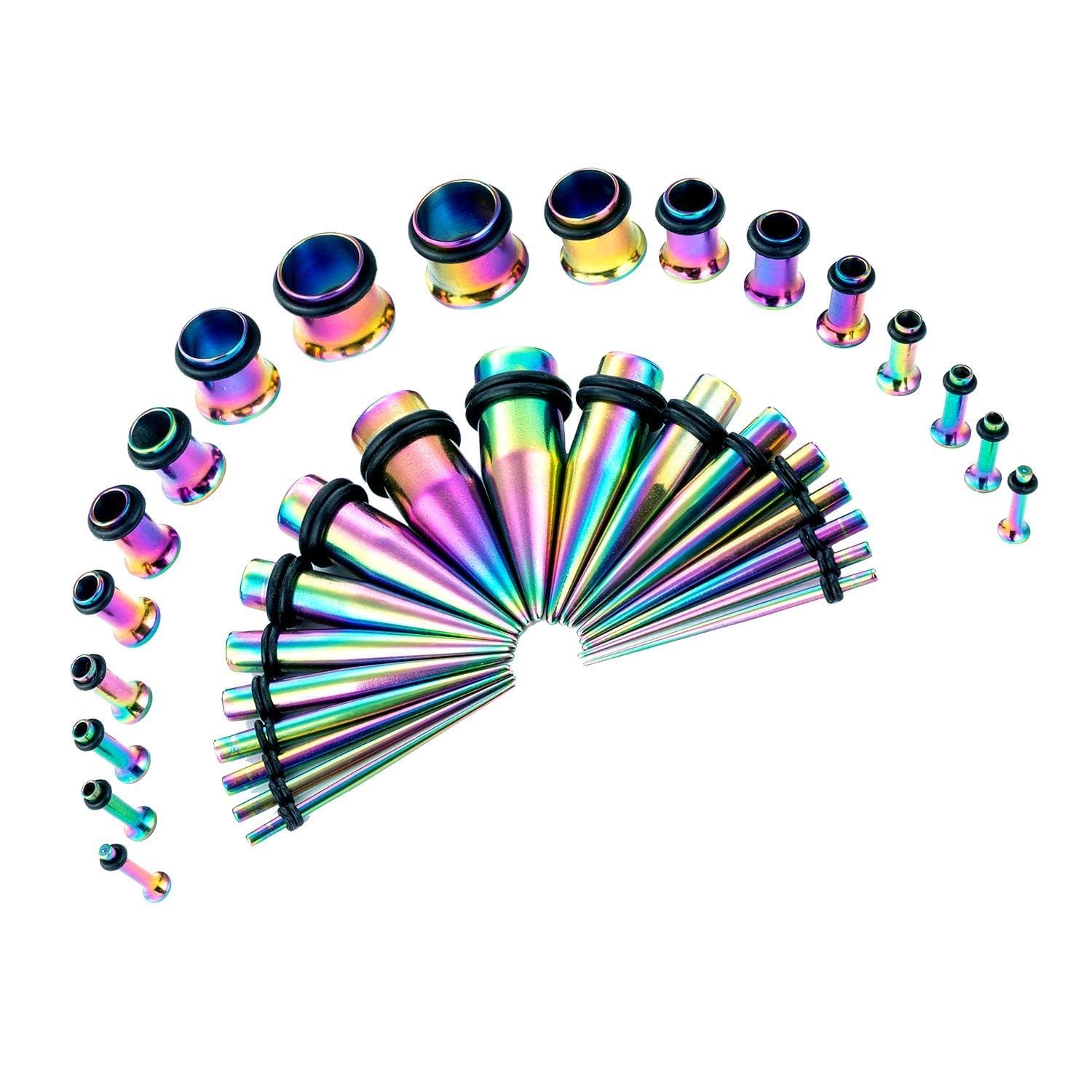 Crdifu 36pcs Kit di Allungamento dell'orecchio Acrilico Tapers Silicone Tappo Tunnels Amplificatore per manometri Grandi Piercing Gioielli (1.6-10mm)