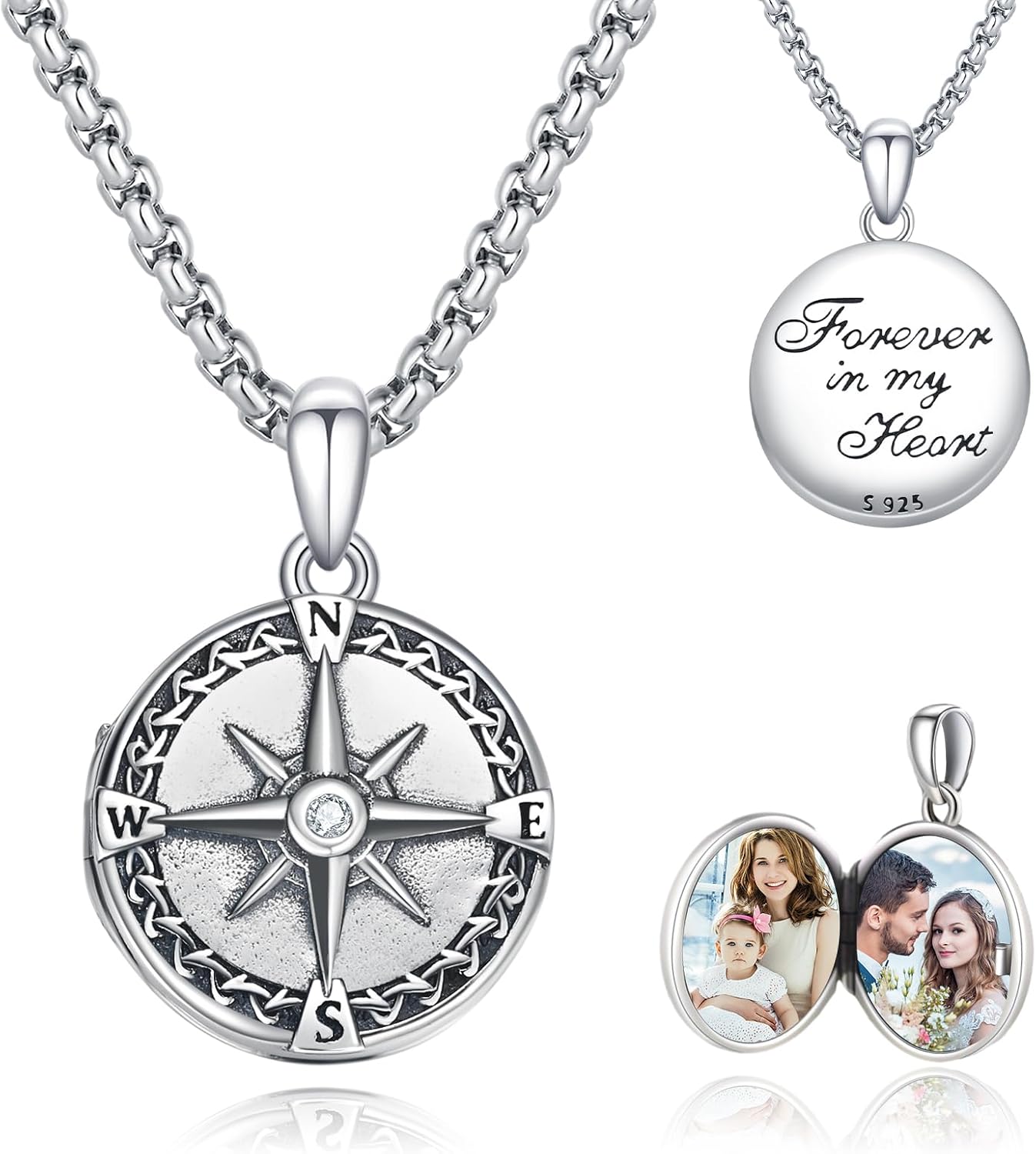Compass Necklace 925 Sterling Silver Opal/Moonstone Celtic Compass Pendant Christmas Gifts for Daughter Mother Wife