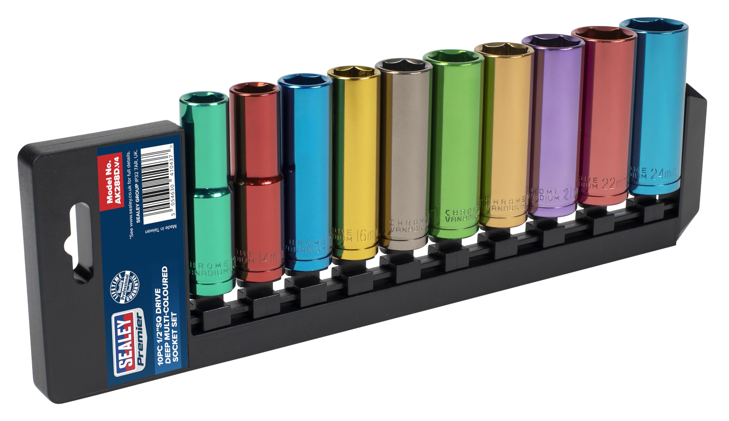 Sealey Ak288D Multi-Coloured Socket Set 10Pc 1/2In Sq Drive 6Pt Deep Metric