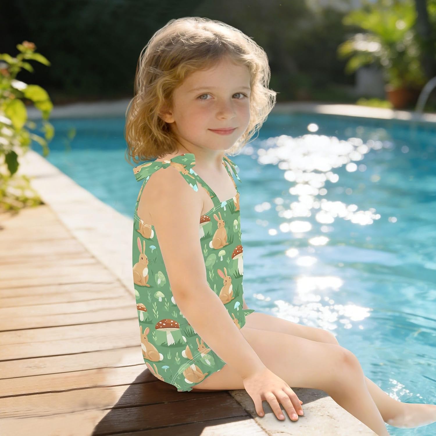 visesunny Toddler Girl Swimsuit Adjustable Strap Swimwear Brown Rabbit Mushroom Bathing Suits for Girls 18M-6Y