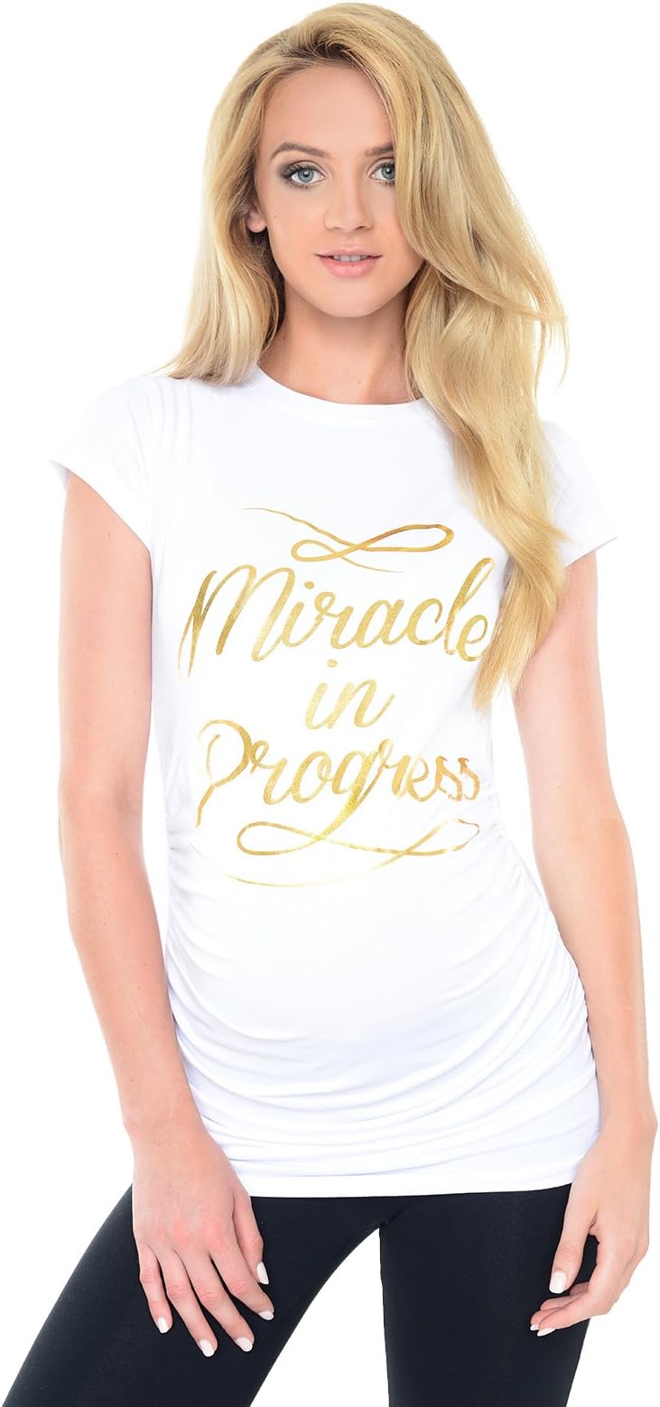 Purpless MaternityPurpless Maternity Top T-Shirt Tee Women Slogan Miracle in Progress Gold Print B2012