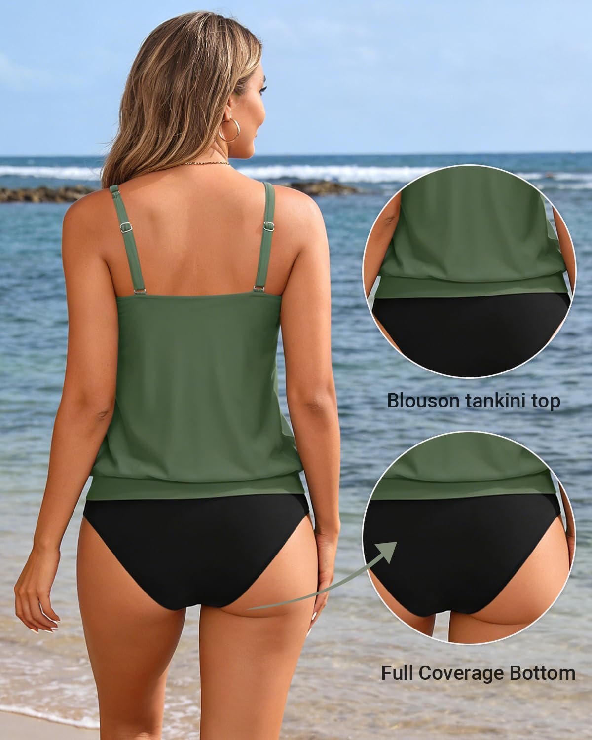 Yonique Two Piece Tankini Swimsuits for Women Blouson Bathing Suits Modest Swimwear