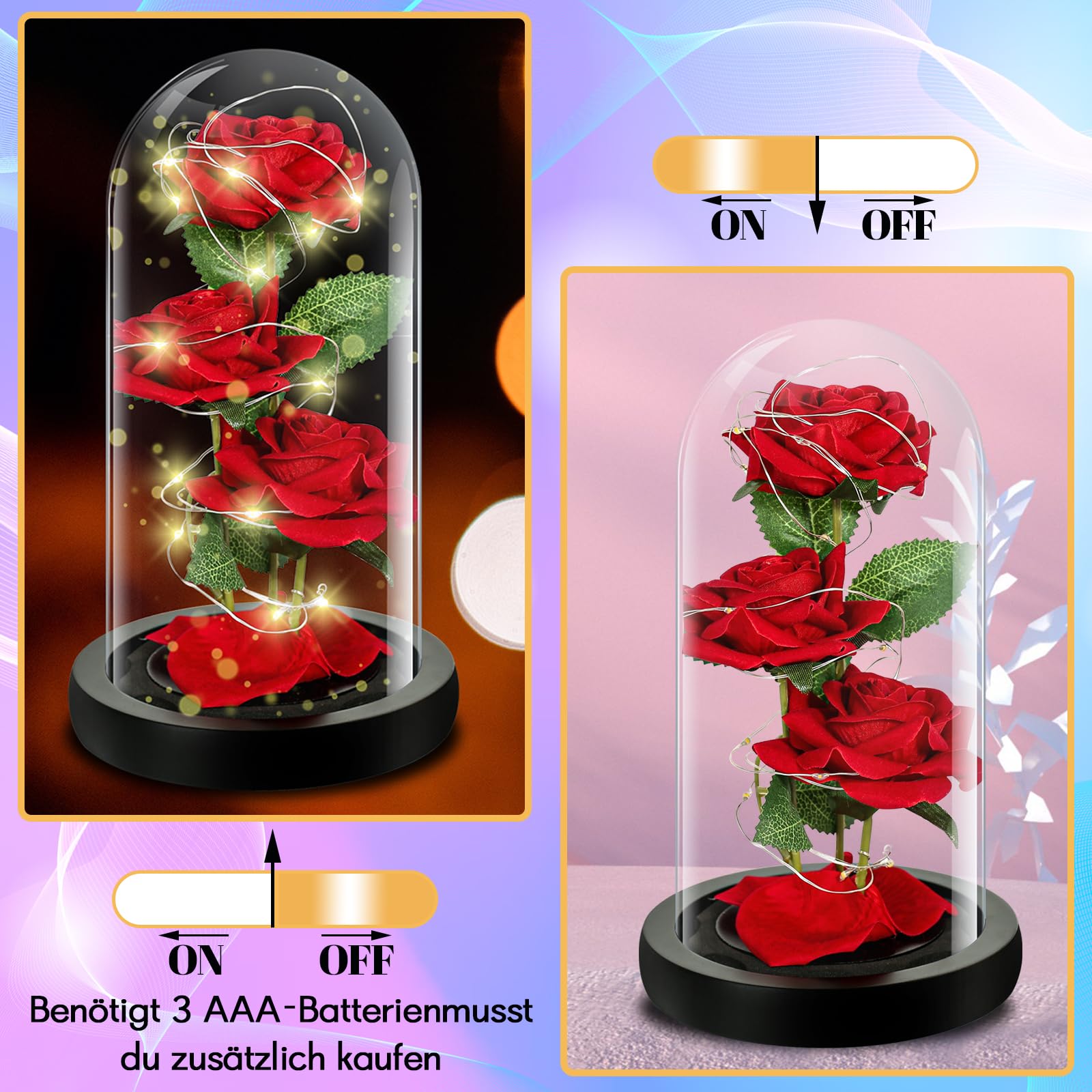 Rose Éternelle Sous Cloche TAVADA Avec LED - Cadeau Romantique Saint Valentin, Anniversaire - Décoration Maison
