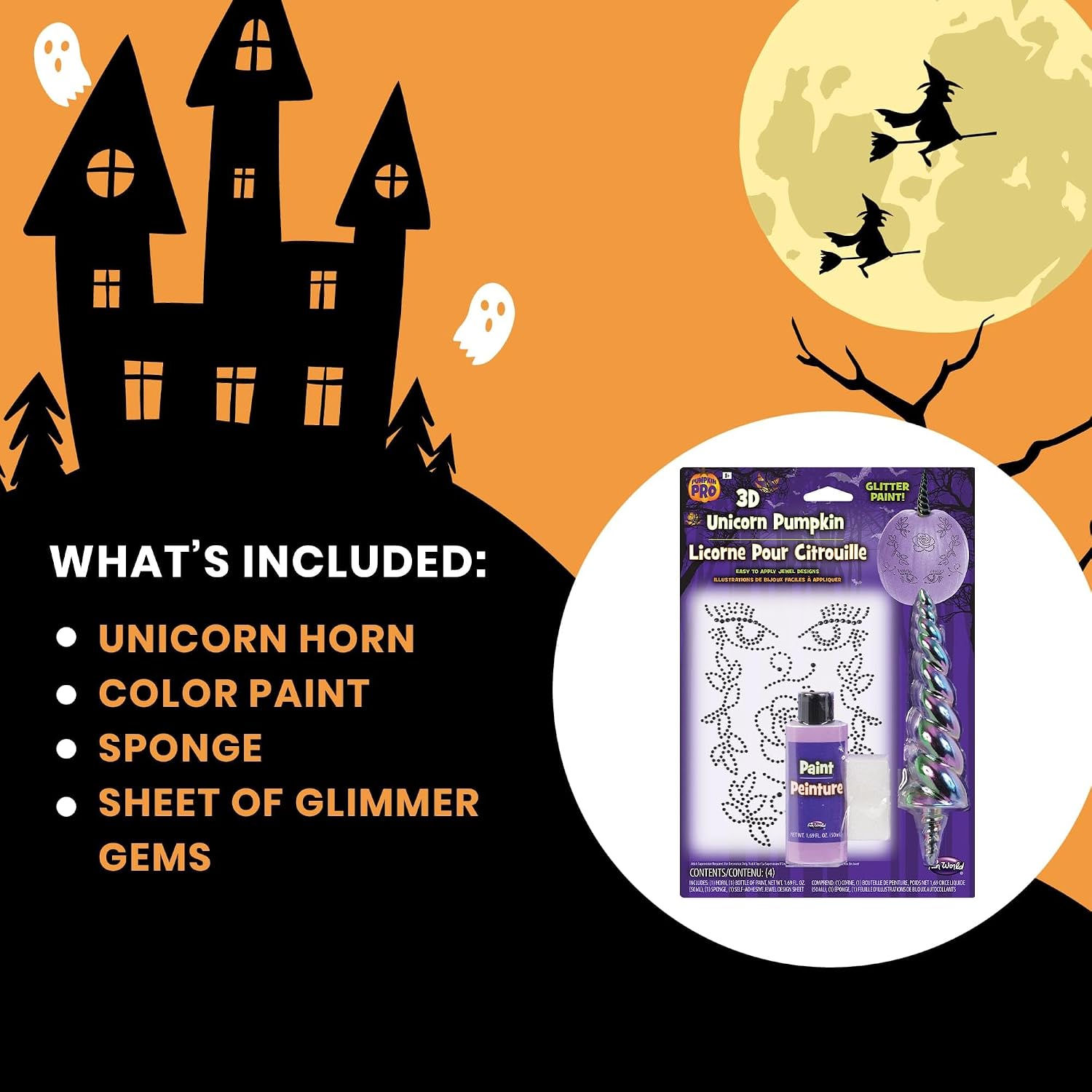 Fun World Glitter 3D Unicorn Pumpkin Decoration Kit | Black Horn