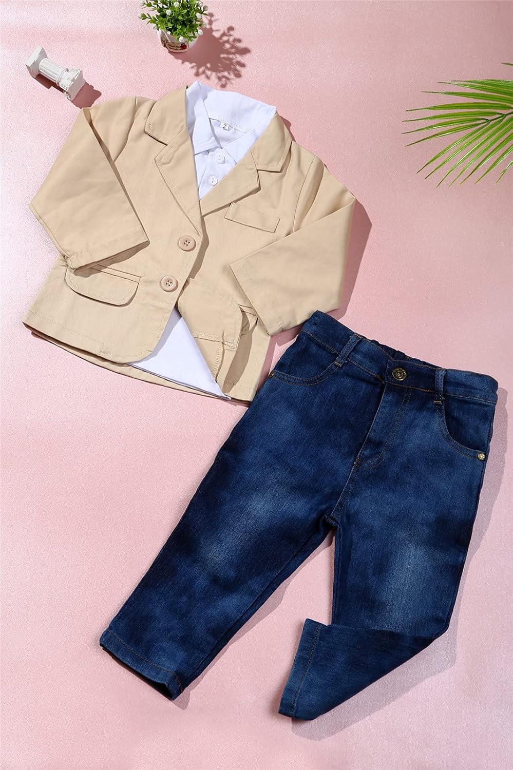 TAOJIAN Baby Boy Gentleman 3 Pieces Shirt Jacket Jeans Set Toddler Pants Clothing - Image 2