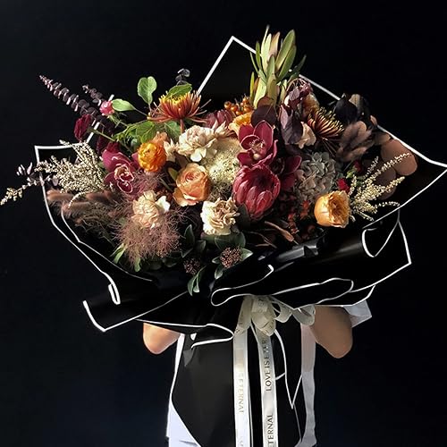 Miniatura 5 de Oakbud 20 hojas de papel de regalo de flores con borde negro, suministros de ramo de floristería impermeables, manualidades, embalaje de regalo o